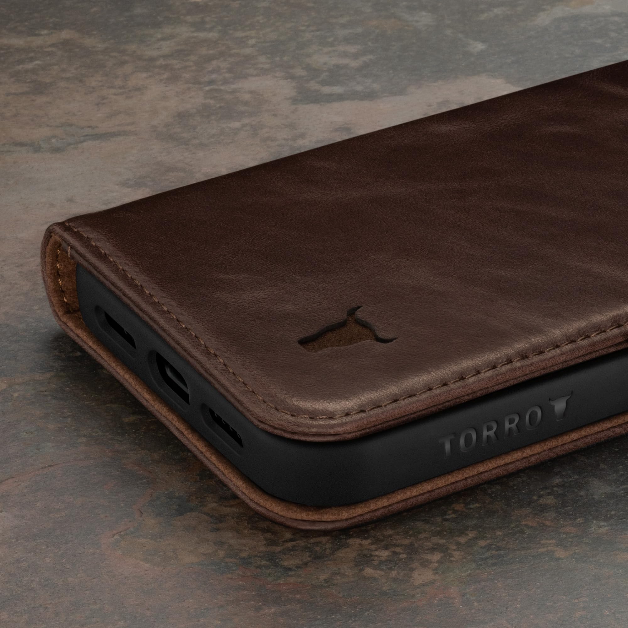 TORRO Premium Leather Case for iPhone 15 Pro 6.1" Genuine Leather Wallet Flip Folio with Kickstand and Card Slots Dark Brown - View 8 of 8