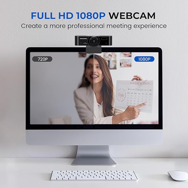 ROCWARE ROCWARE 1080P Webcam with Microphone RC15 for PC Video Calling Zoom Skype Teams Conference Low Light Correction Privacy Cover - View 5 of 8