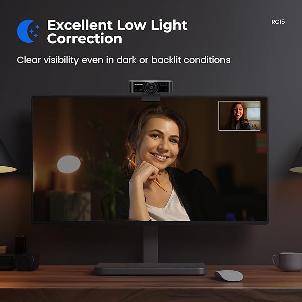 ROCWARE ROCWARE 1080P Webcam with Microphone RC15 for PC Video Calling Zoom Skype Teams Conference Low Light Correction Privacy Cover - View 7 of 8