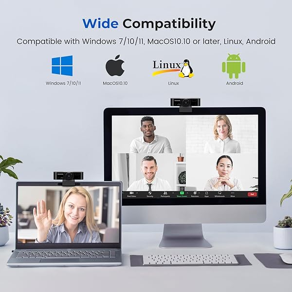 ROCWARE ROCWARE 1080P Webcam with Microphone RC15 for PC Video Calling Zoom Skype Teams Conference Low Light Correction Privacy Cover - View 8 of 8