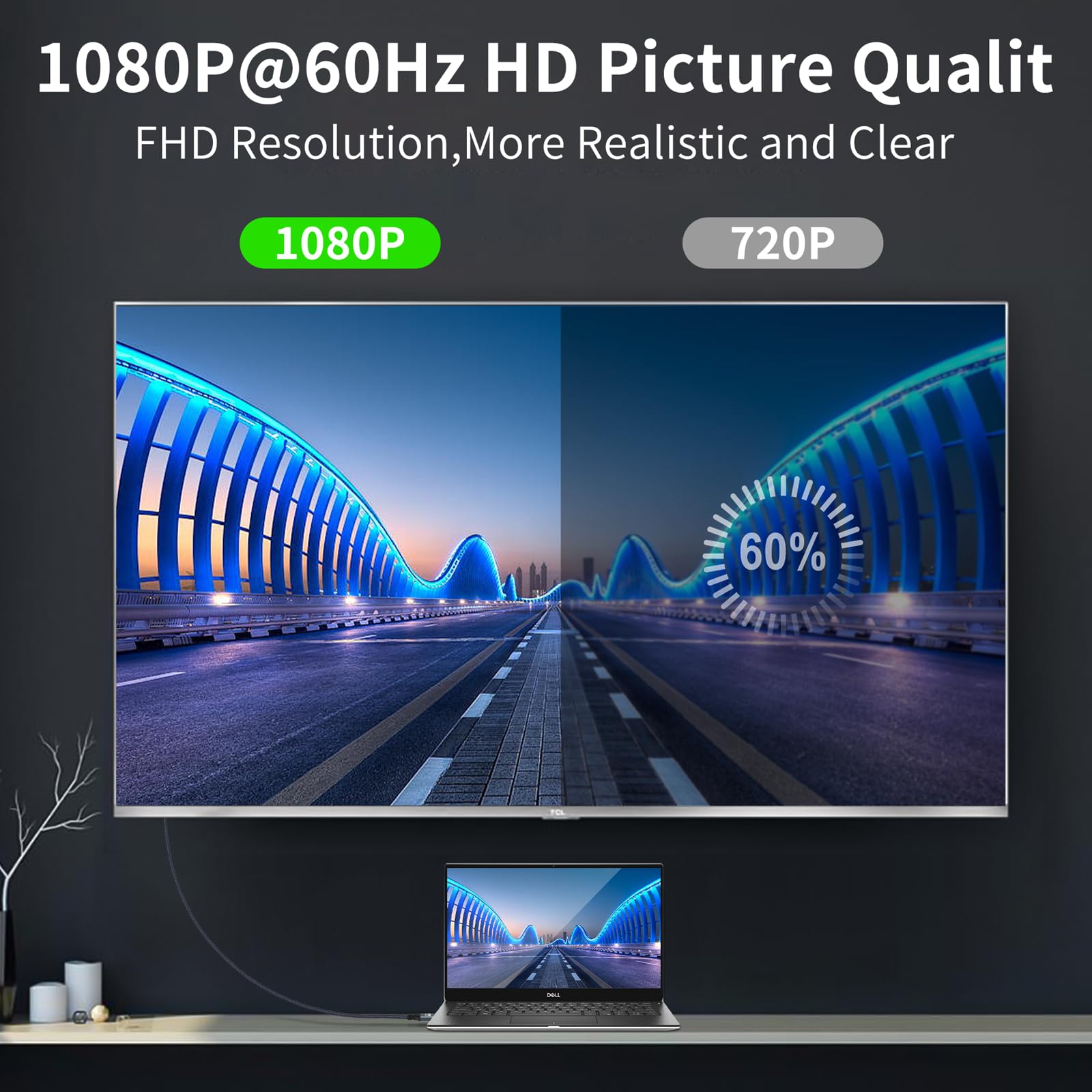 Twozoh Twozoh Mini HDMI to VGA Cable 6.6FT Gold Plated Braided Male to Male Compatible with Ultrabooks Notebooks Tablets Cameras and Camcorders - View 6 of 7