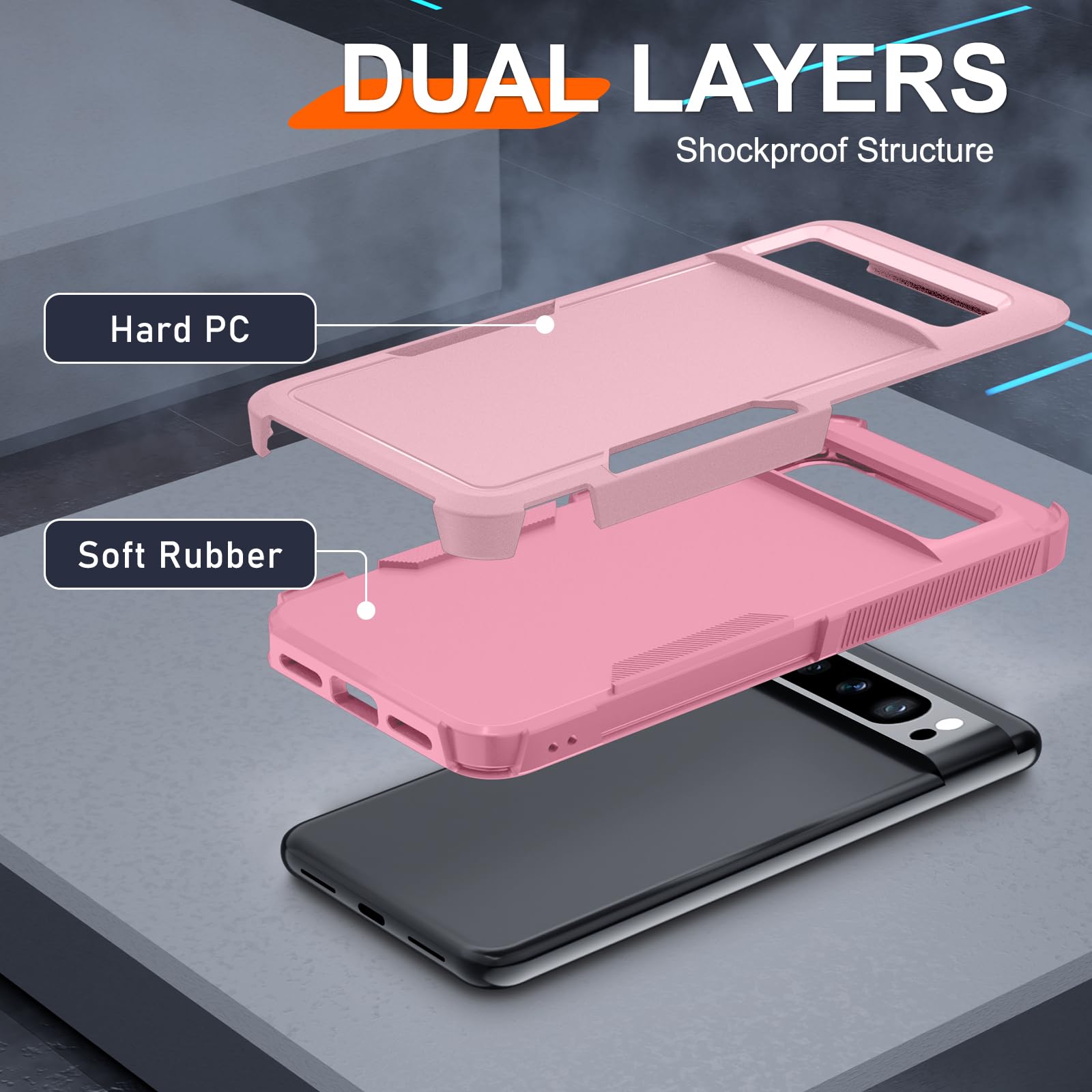 Janmitta Janmitta Heavy Duty Shockproof Case for Google Pixel 8 Pro with Screen Protector Camera Lens Protector and Wrist Strap in Girly Pink 2023 - View 2 of 8