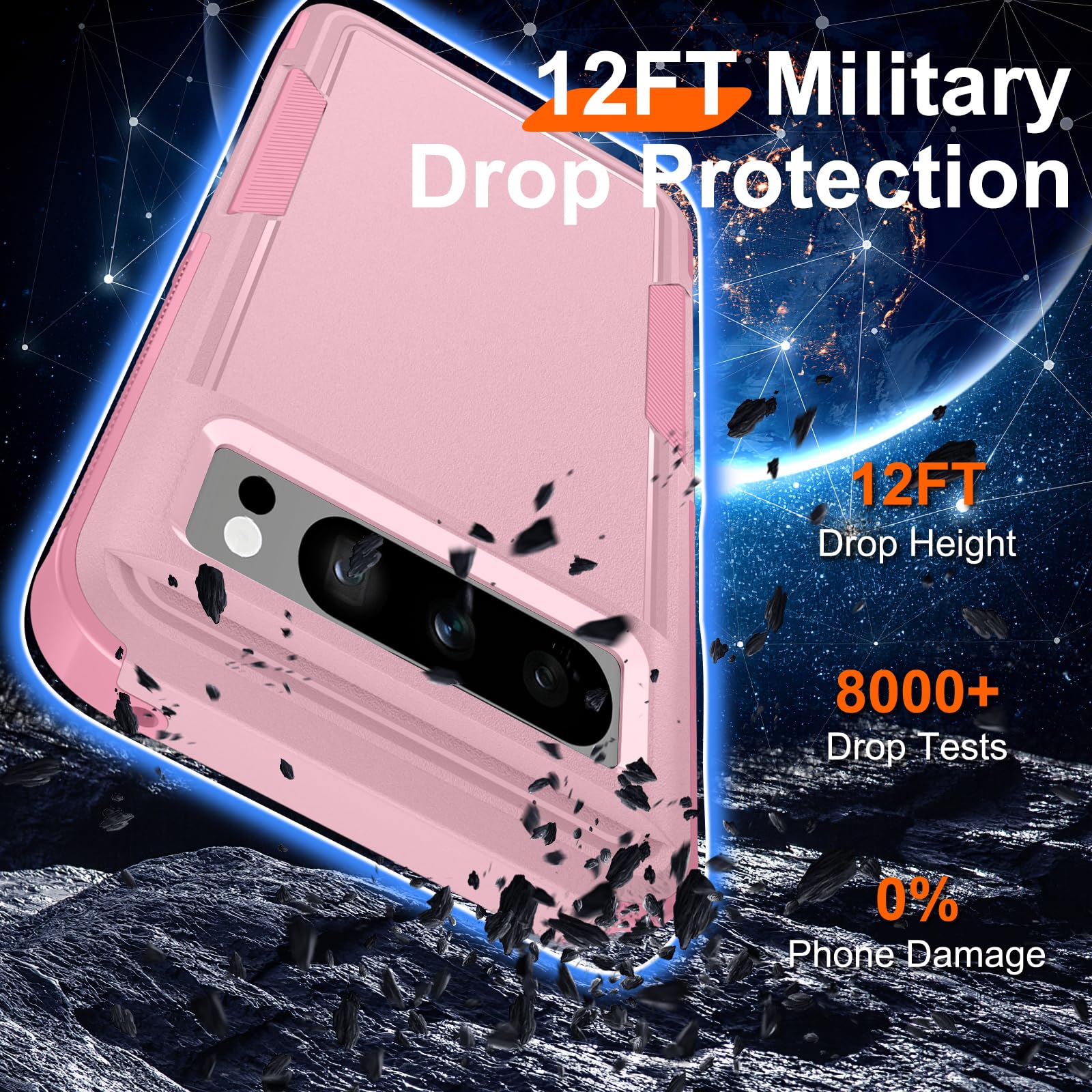 Janmitta Janmitta Heavy Duty Shockproof Case for Google Pixel 8 Pro with Screen Protector Camera Lens Protector and Wrist Strap in Girly Pink 2023 - View 3 of 8