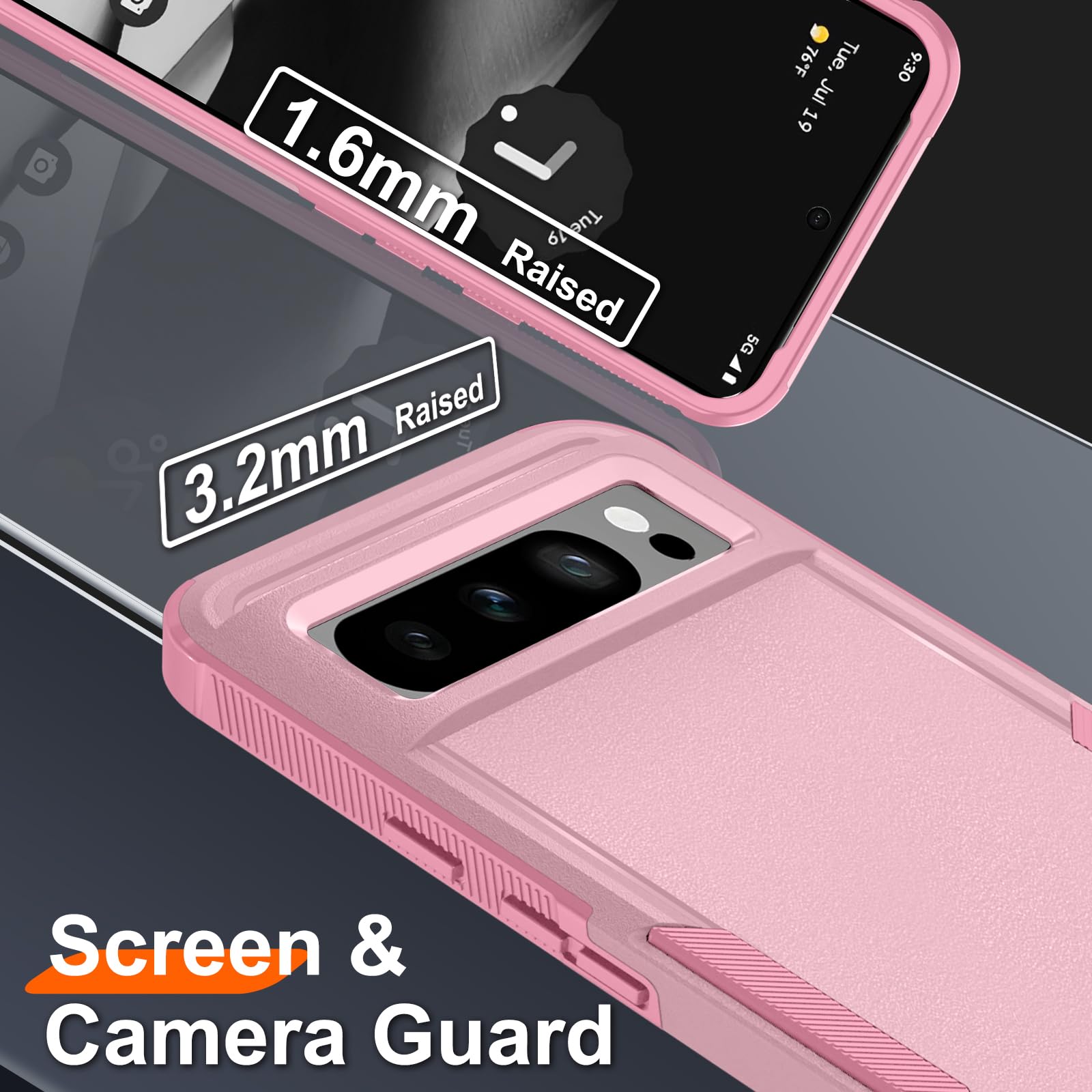 Janmitta Janmitta Heavy Duty Shockproof Case for Google Pixel 8 Pro with Screen Protector Camera Lens Protector and Wrist Strap in Girly Pink 2023 - View 4 of 8