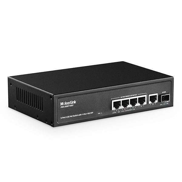 MokerLink Buy MokerLink 5 Port 2.5G PoE Switch - 10G SFP, 4 Port PoE, 65W, Unmanaged, Wall Mountable for Fast Networking