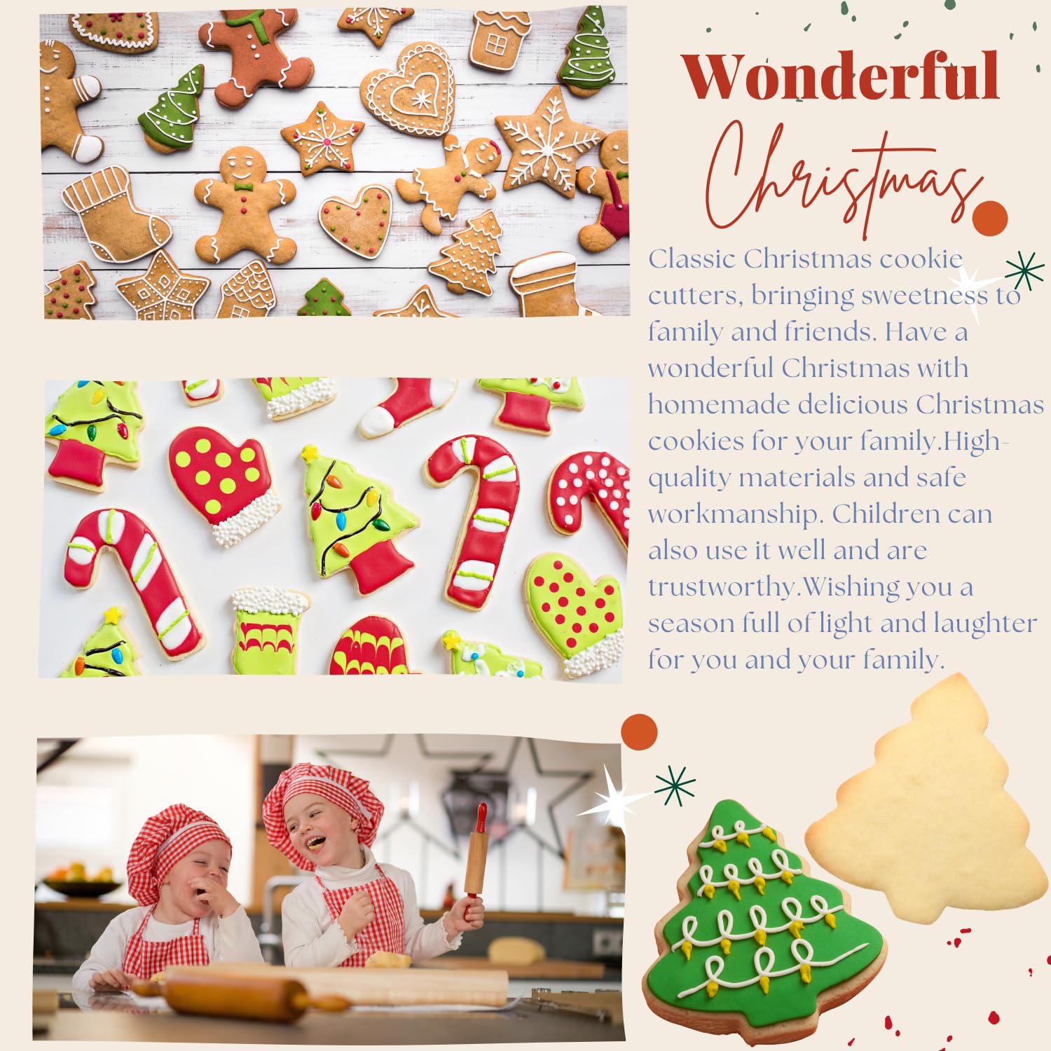 KAISHANE KAISHANE 9 Piece Christmas Cookie Cutters Set for Holiday Baking Gingerbread Man Tree Snowflake Santa Angel Candy Canes Snowmen Elk - View 4 of 7