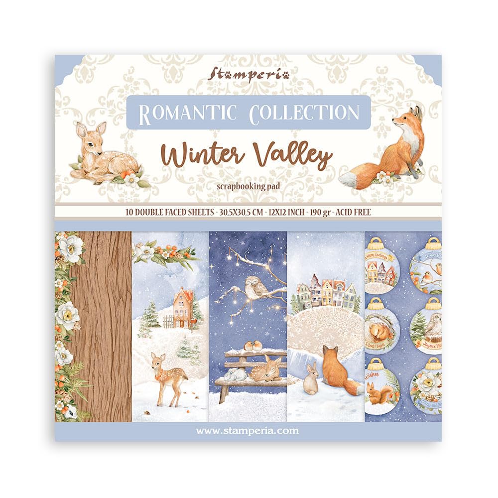 Stamperia Scrapbooking Pad 10 Sheets 30.5 x 30.5 Winter Valley Perfect for Creative Projects