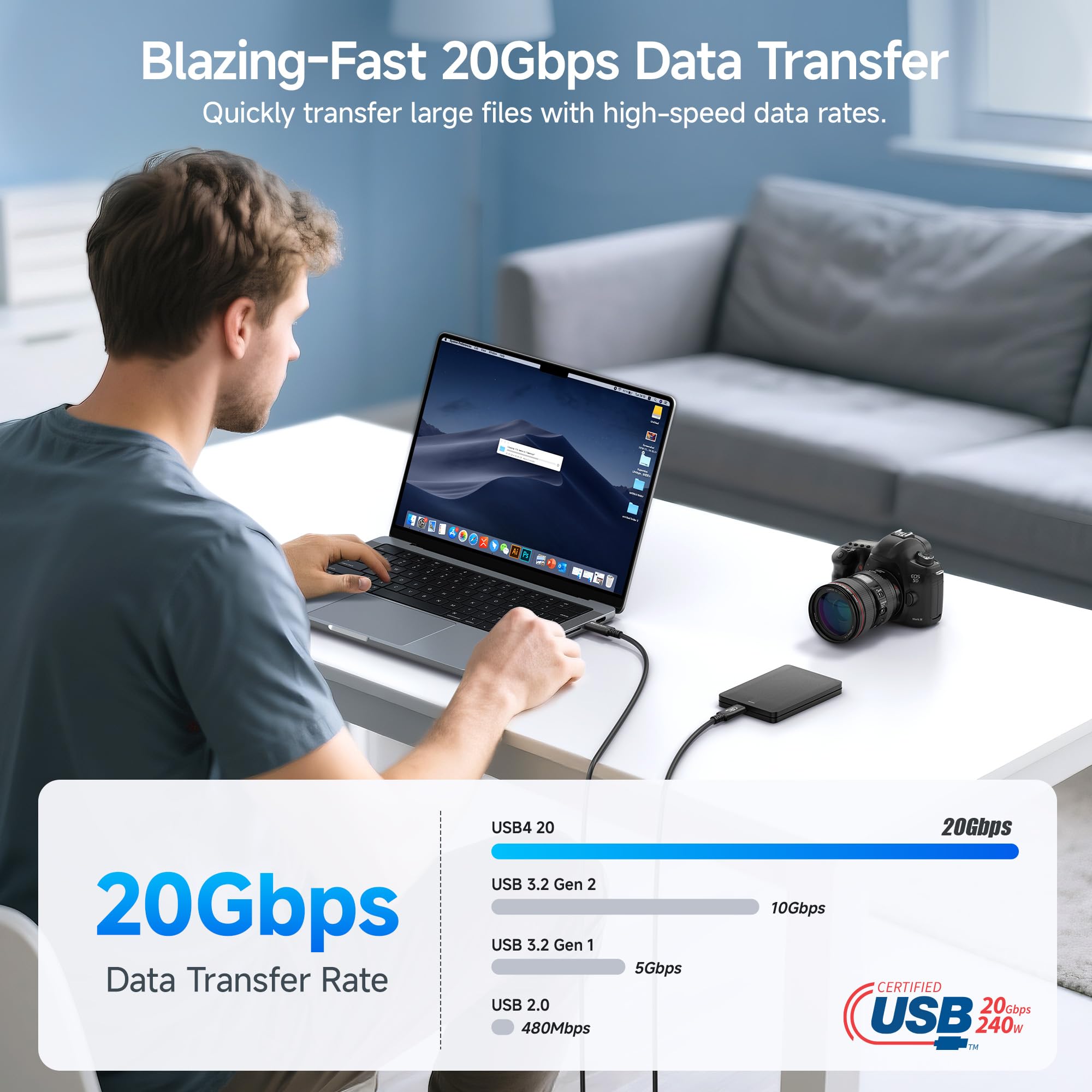 Cable Matters Cable Matters USB4 Cable 6.6ft 20Gbps Long Supports 8K Video 240W Charging Compatible with Thunderbolt 4 and MacBook - View 3 of 7