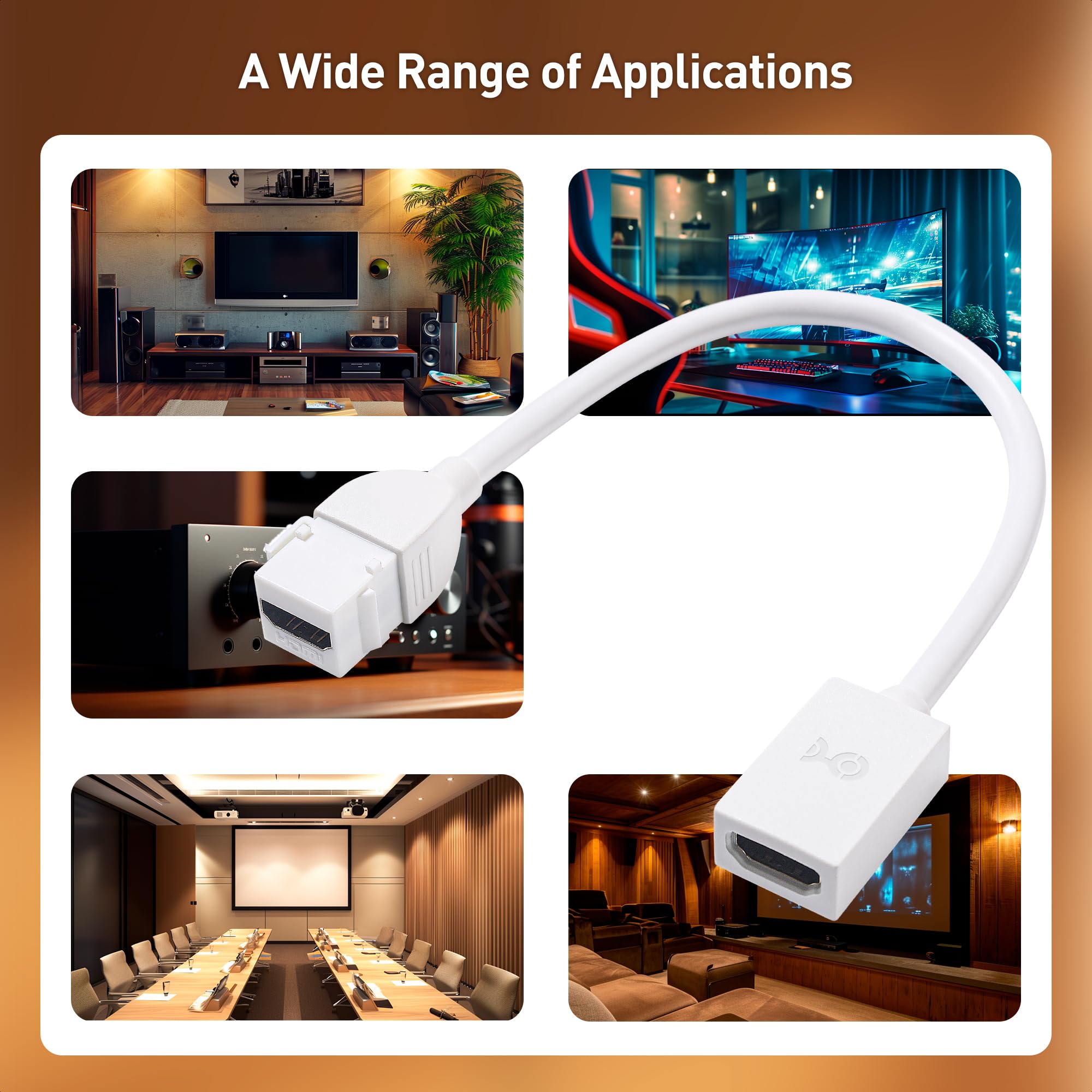 Cable Matters Cable Matters 2-Pack 48Gbps HDMI 2.1 Keystone Pigtail Cable 8 Inches Supports 8K 60Hz 4K 240Hz and HDR - View 6 of 7