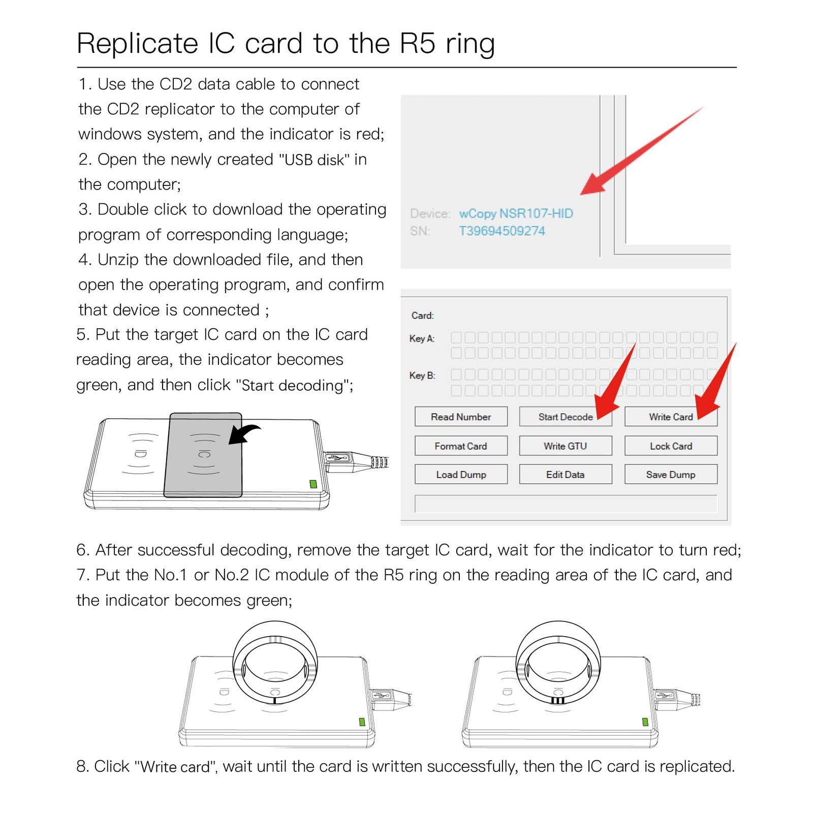 RGTTOTG Upgrade RGTTOTG CDS Smart Card Reader Writable Key ID IC NFC Card Replicator 125KHz Frequency Writer for R4 R5 Smart Ring - View 6 of 8
