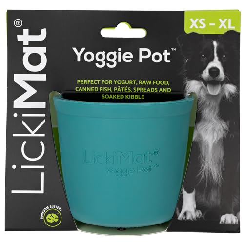 LICKIMAT LICKIMAT Yoggie Pot Distraction Fun and Enrichment Long Lasting Rubber Licking Treat Dispenser for All Dog Sizes Turquoise