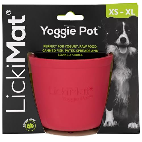 LICKIMAT LICKIMAT Yoggie Pot Pink Long Lasting Rubber Licking Treat Dispenser Fun Enrichment for All Dog Sizes and Slow Feeder for Small Dogs