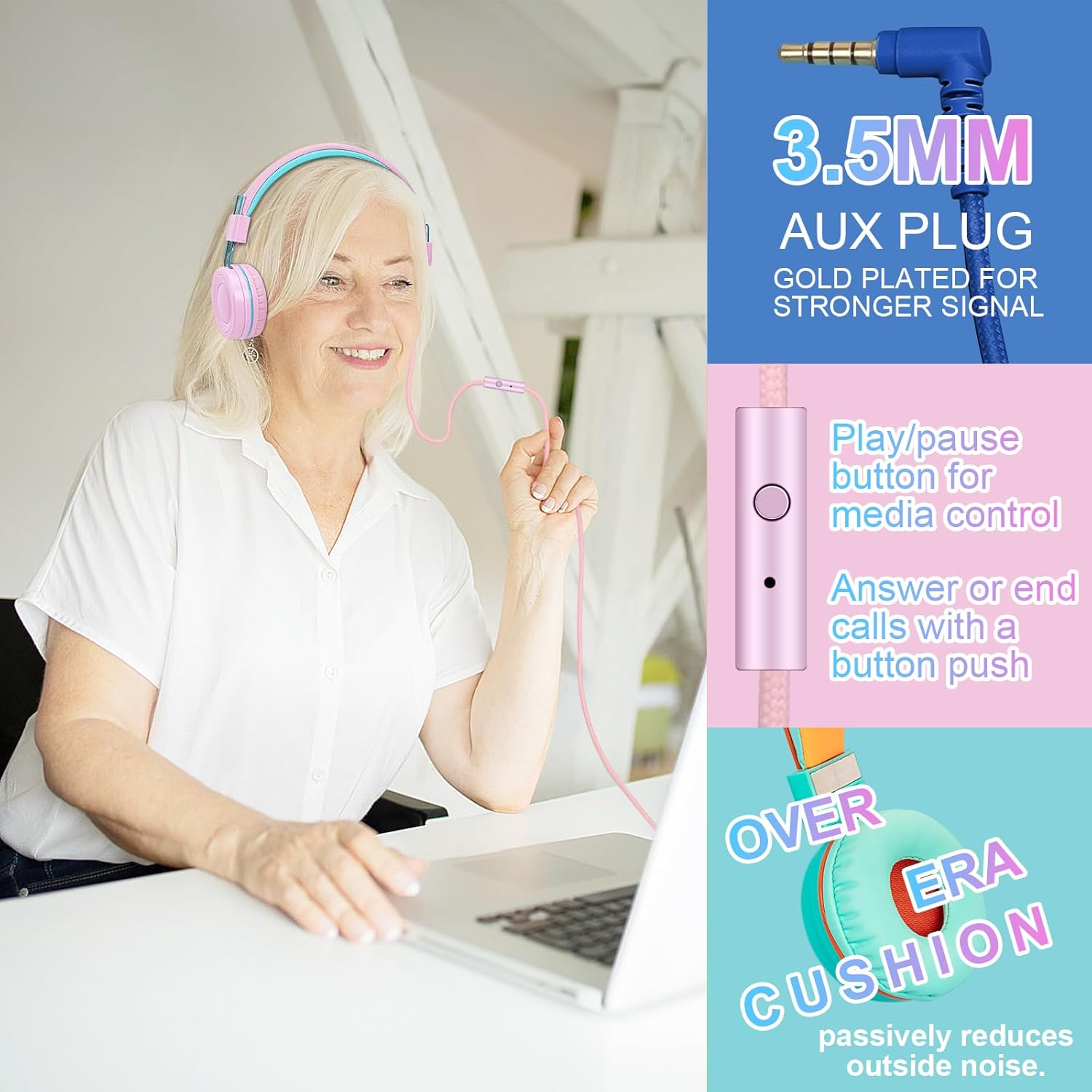 CN-Outlet CN-Outlet 10 Pack Classroom Headphones Bulk for K-12 Students Mixed Color with Microphone Ideal for Libraries and Testing Centers - View 4 of 8