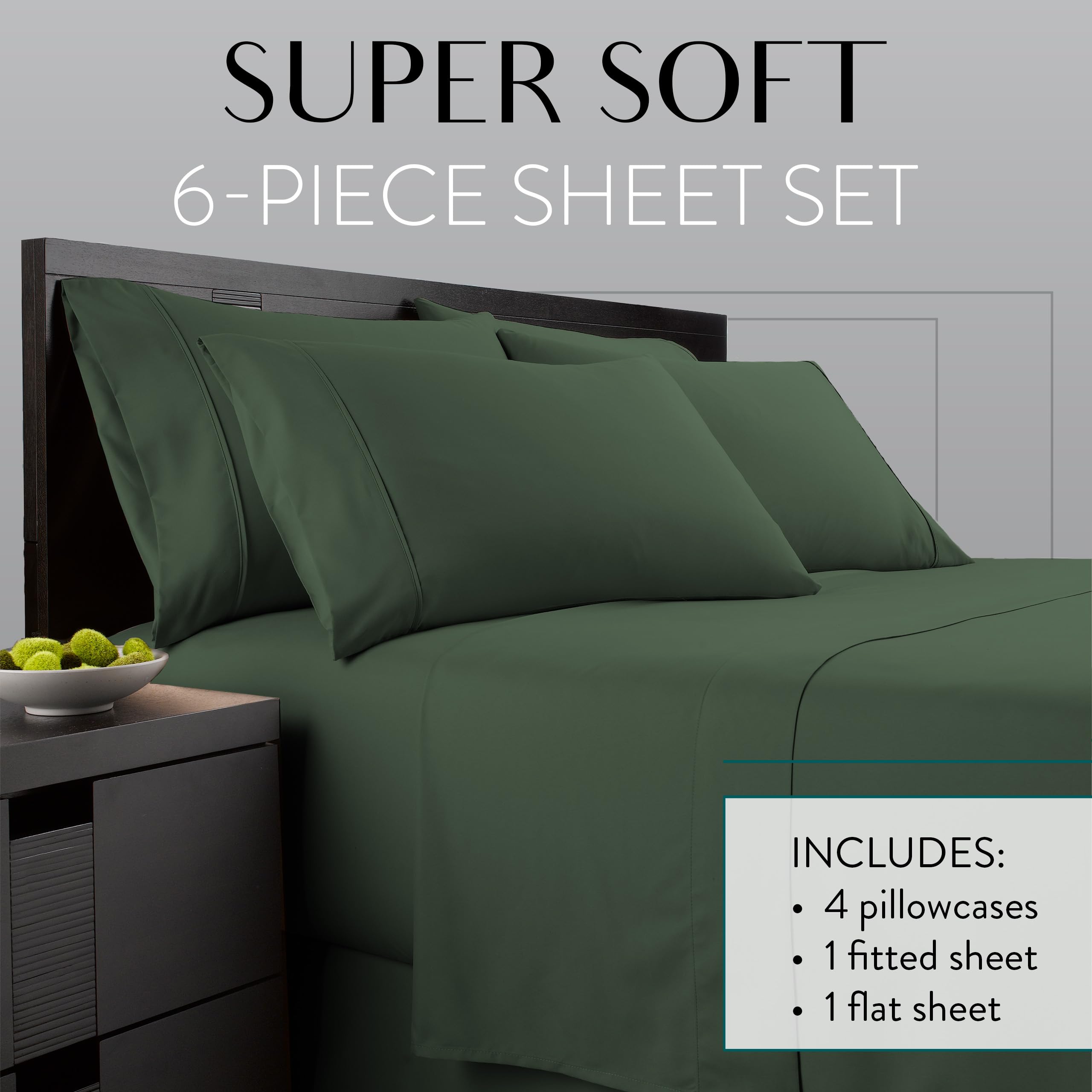 Danjor Linens Danjor Linens King Sheet Set 6 Piece Hotel Quality Microfiber Deep Pocket Cooling Wrinkle Free Machine Washable Sage Color - View 2 of 9