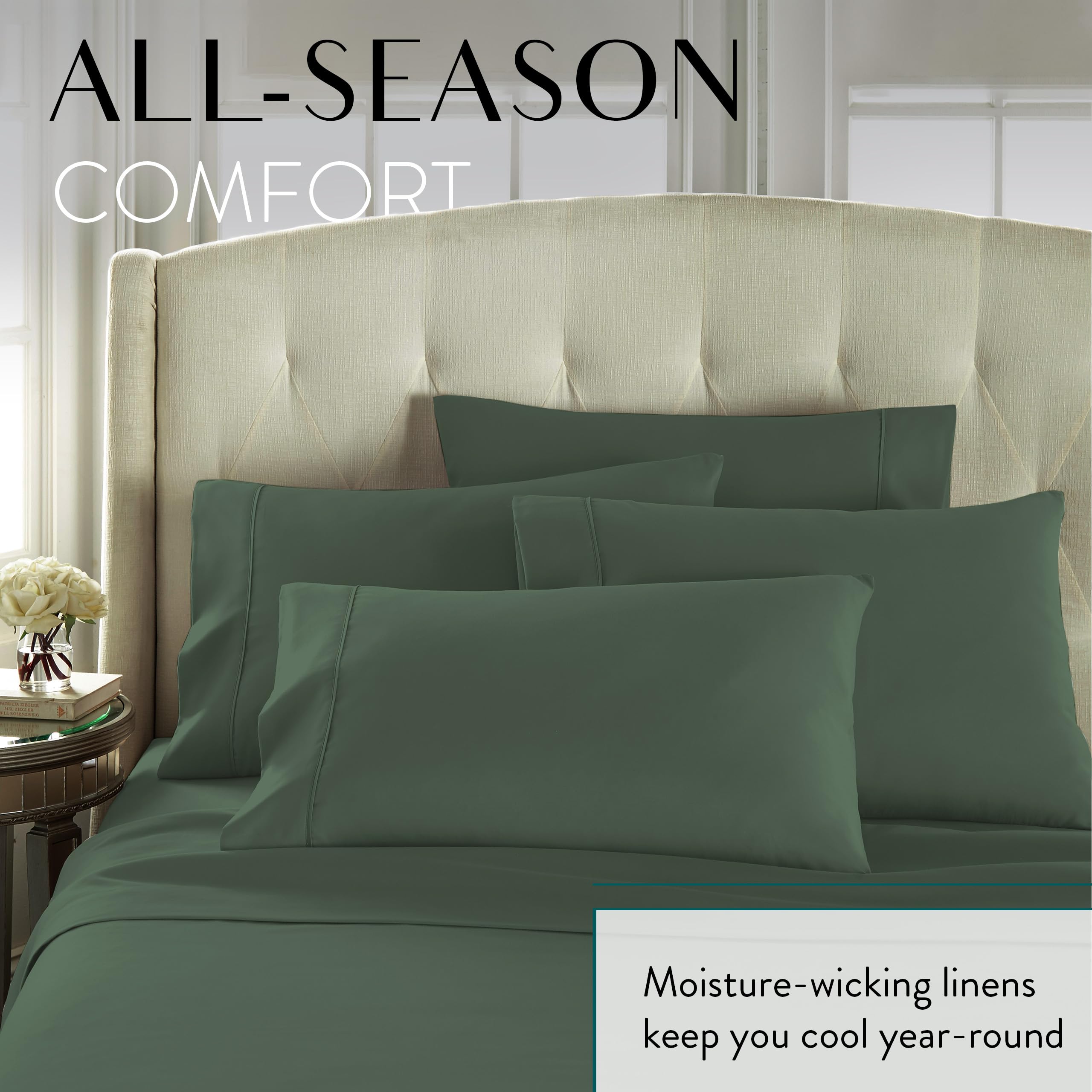 Danjor Linens Danjor Linens King Sheet Set 6 Piece Hotel Quality Microfiber Deep Pocket Cooling Wrinkle Free Machine Washable Sage Color - View 6 of 9