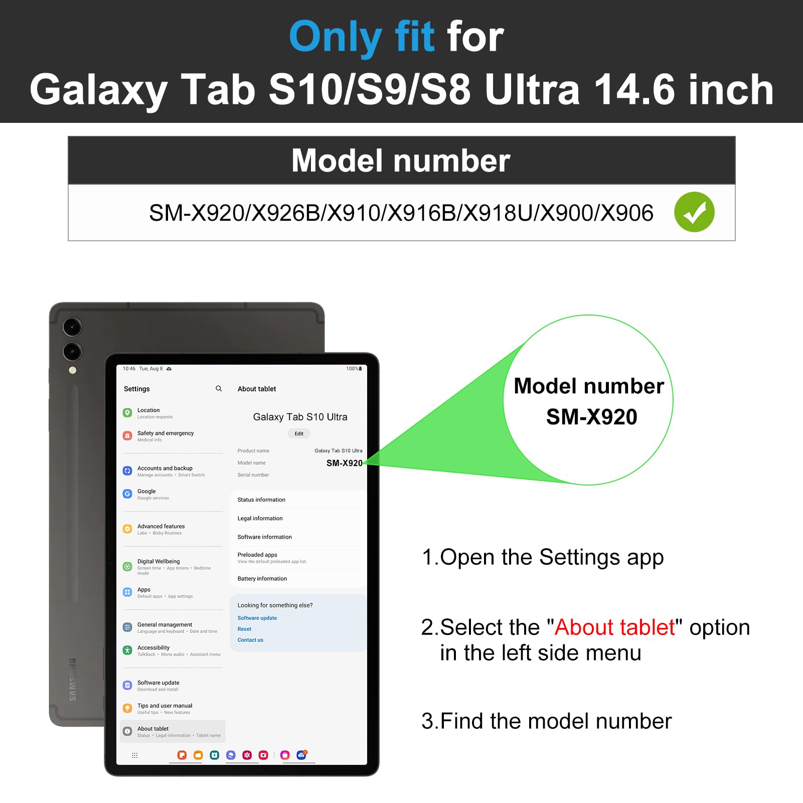 DTTO DTTO Premium Leather Folio Case for Samsung Galaxy Tab S10 Ultra S9 Ultra S8 Ultra with S Pen Holder Auto Wake Sleep Black 2024 2023 2022 - View 2 of 7