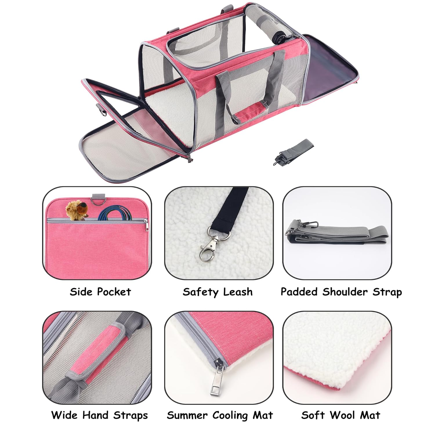 Atvobiy Atvobiy Cat Dog Carrier Portable Soft Airline Approved for Small Medium Cats and Puppies Large Pink Pet Bag Carrier - View 5 of 7