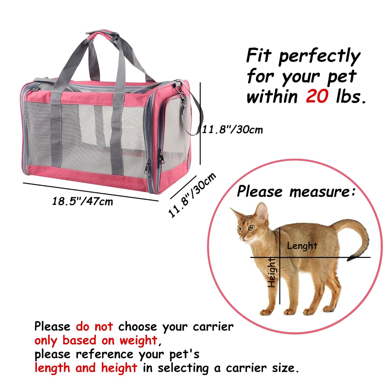 Atvobiy Atvobiy Cat Dog Carrier Portable Soft Airline Approved for Small Medium Cats and Puppies Large Pink Pet Bag Carrier - View 6 of 7