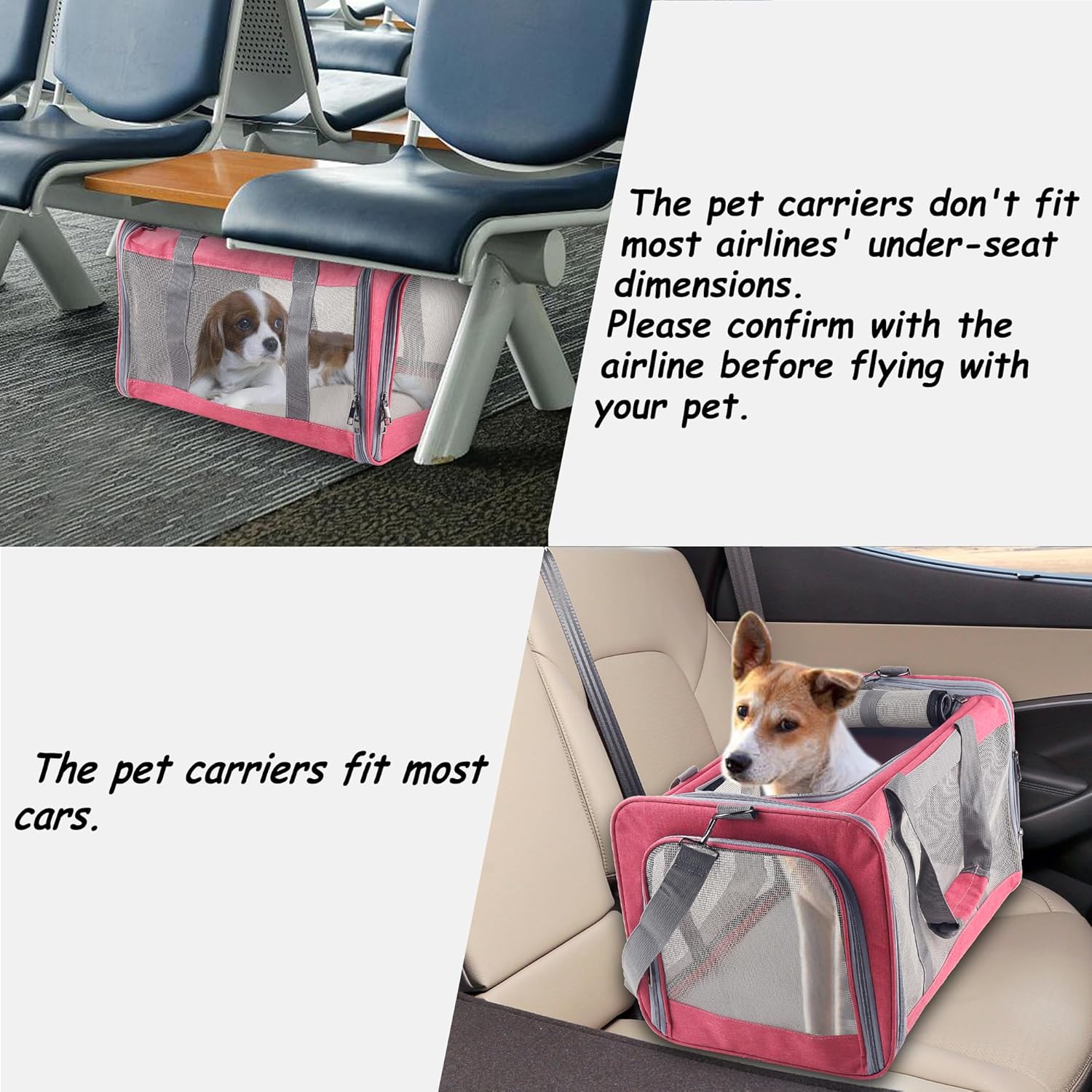 Atvobiy Atvobiy Cat Dog Carrier Portable Soft Airline Approved for Small Medium Cats and Puppies Large Pink Pet Bag Carrier - View 7 of 7