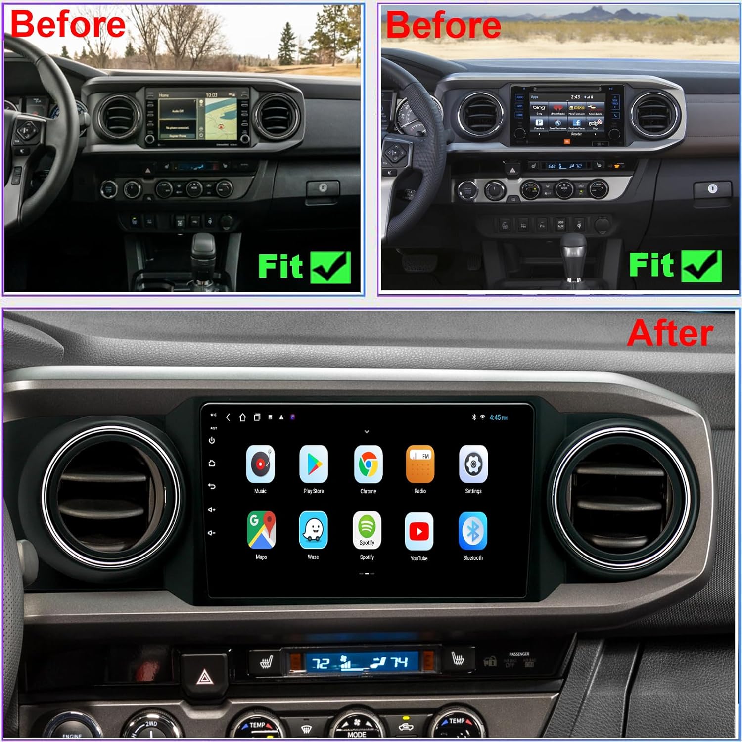 Dzxiaso Toyota Tacoma Radio Upgrade 2016 to 2023 Android Stereo Replacement with 1280x720 Touch Screen and Wireless Carplay Android Auto - View 2 of 7