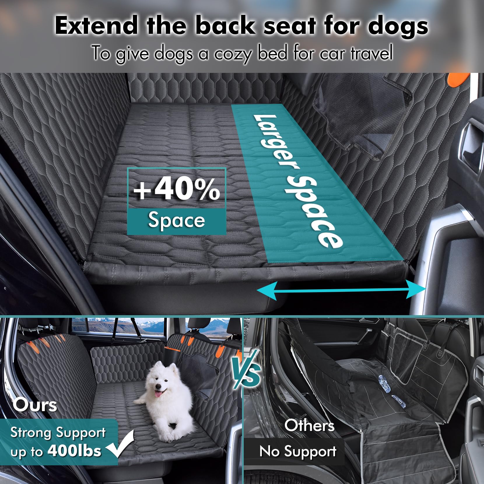 Chumajor Chumajor Back Seat Extender for Dogs Waterproof Heavy Duty Dog Car Seat Cover Detachable Nonslip Hammock Supports 400lb - View 2 of 9