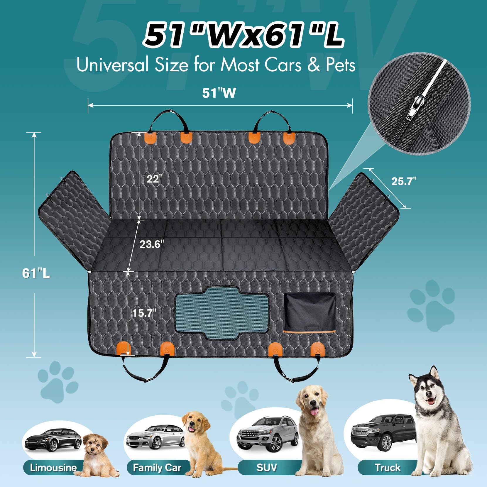 Chumajor Chumajor Back Seat Extender for Dogs Waterproof Heavy Duty Dog Car Seat Cover Detachable Nonslip Hammock Supports 400lb - View 4 of 9