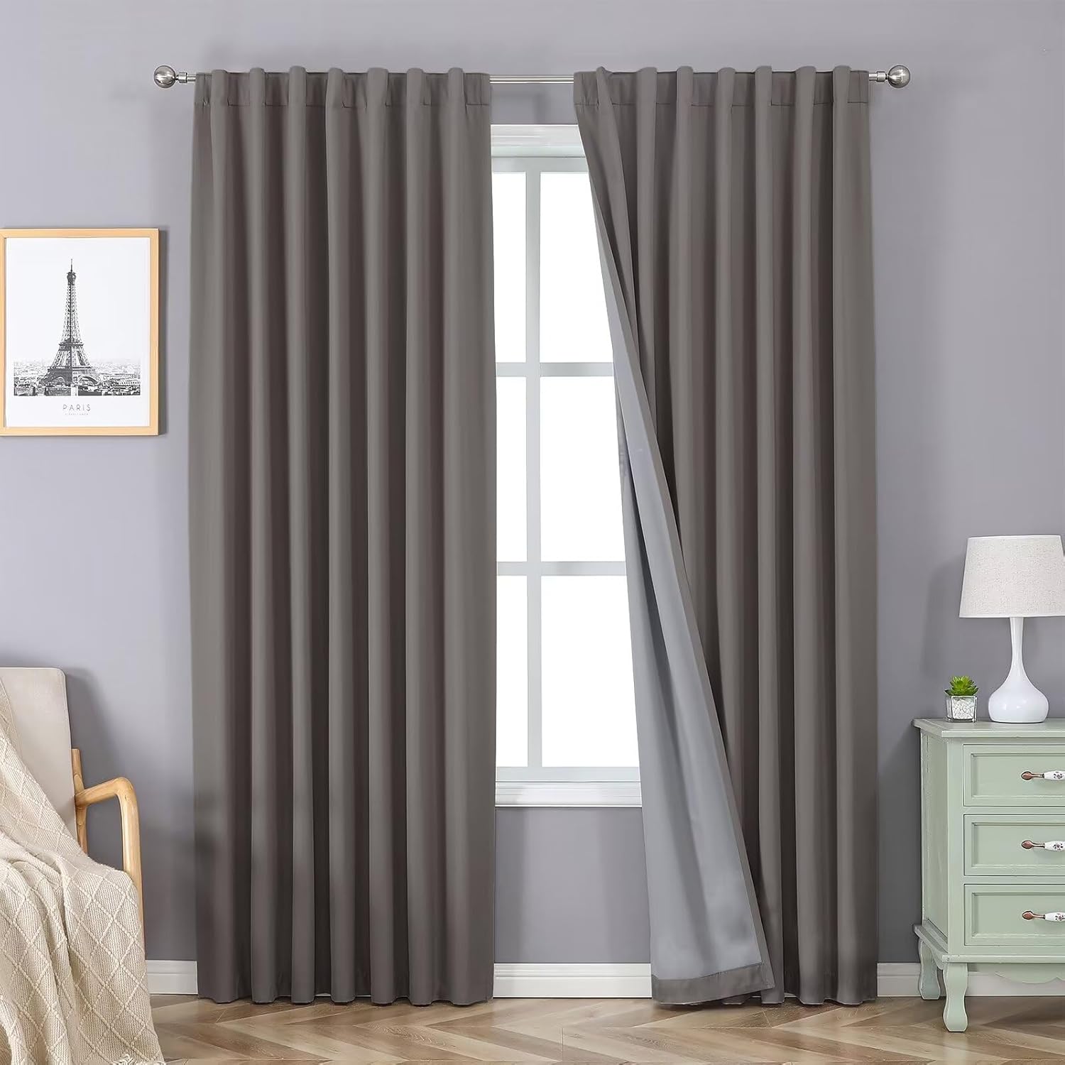 Joydeco Joydeco 100 Blackout Curtains for Bedroom Living Room 96 Inch Long 2 Panels Set White Room Darkening Drapes for Windows - View 9 of 9