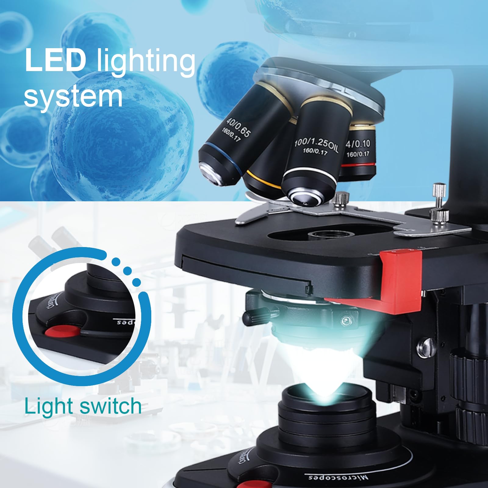 Herwicm Herwicm Compound Trinocular Microscope 40X to 5000X Magnification with LED Illumination and USB Video Camera for Professional Research - View 3 of 8