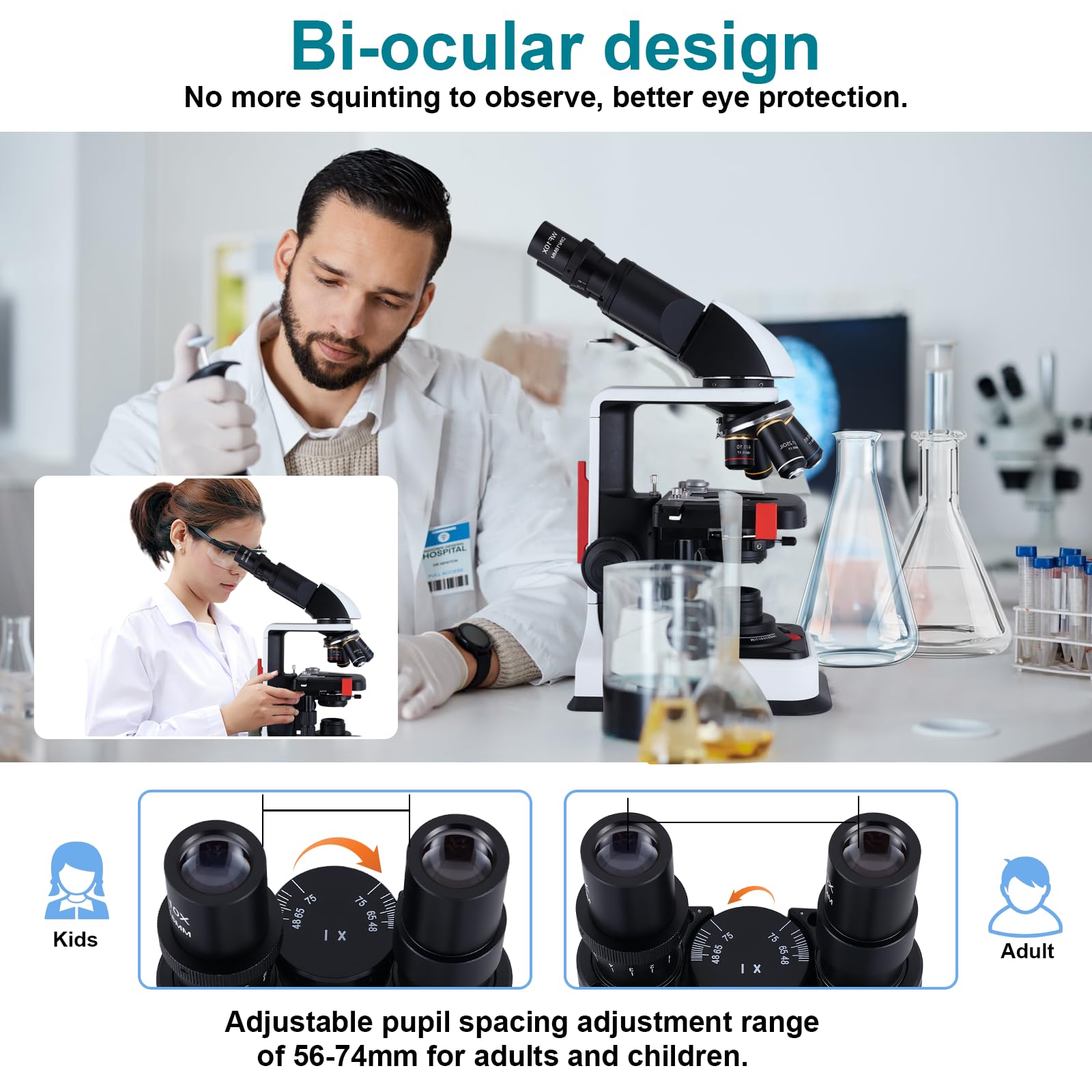 Herwicm Herwicm Compound Trinocular Microscope 40X to 5000X Magnification with LED Illumination and USB Video Camera for Professional Research - View 5 of 8