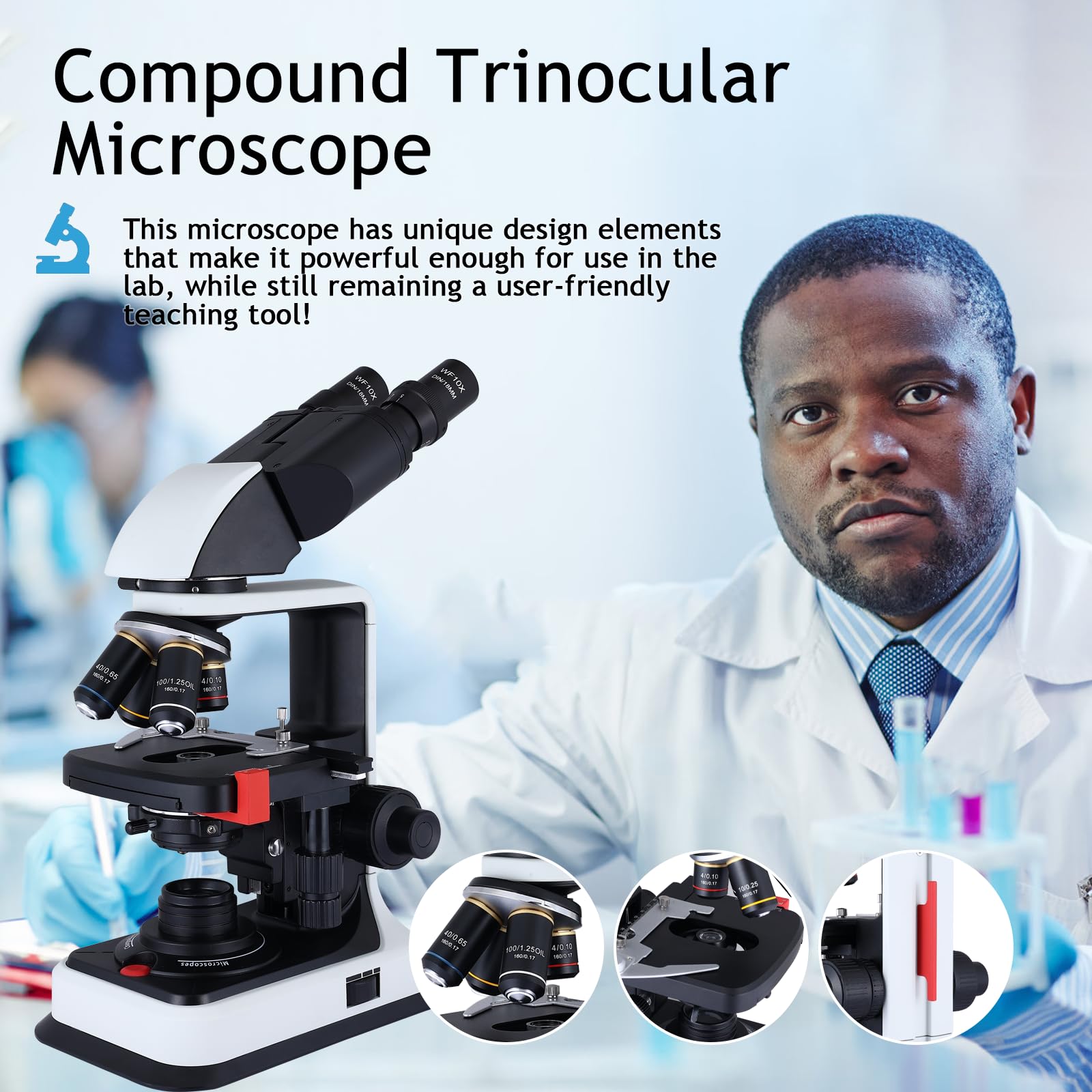 Herwicm Herwicm Compound Trinocular Microscope 40X to 5000X Magnification with LED Illumination and USB Video Camera for Professional Research - View 7 of 8