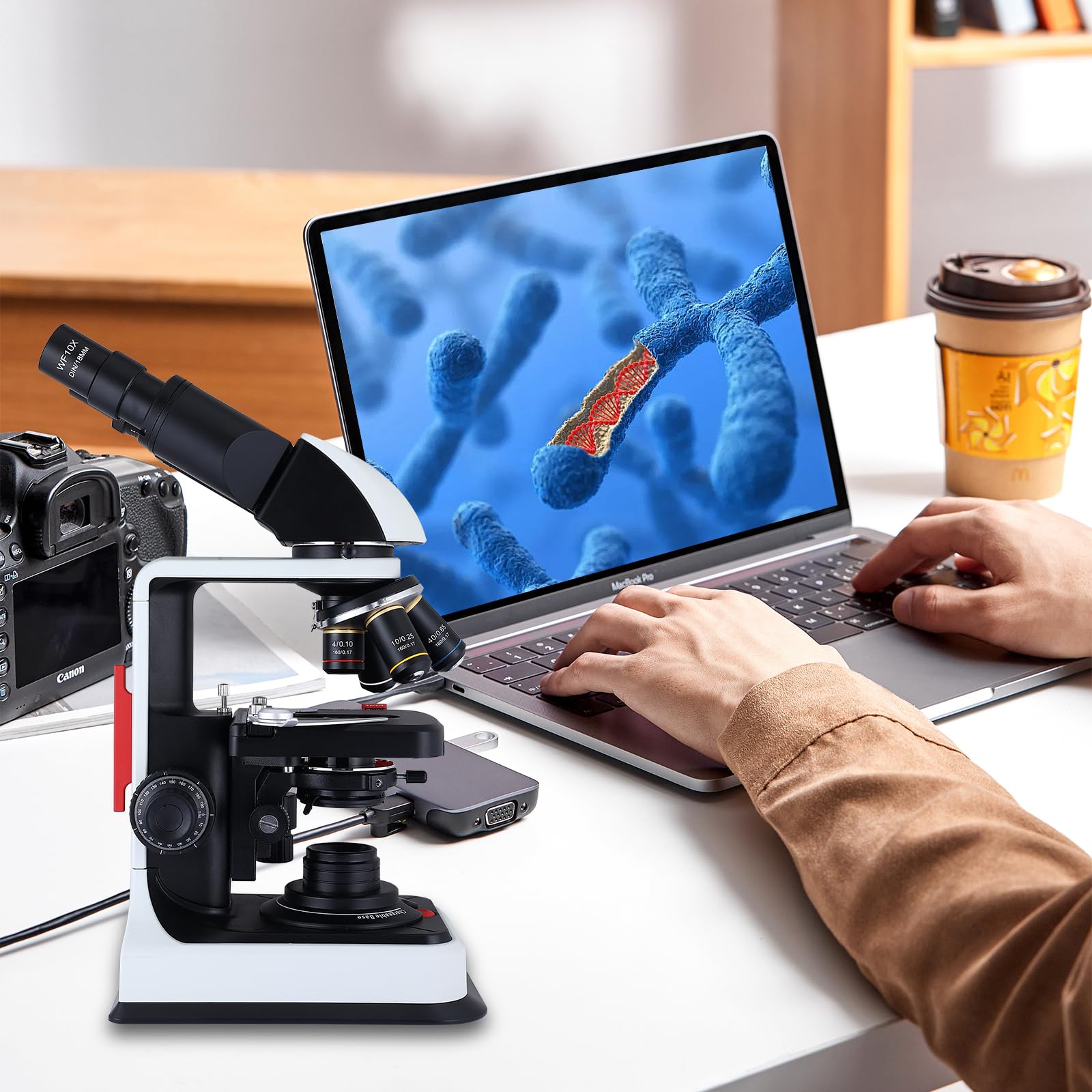 Herwicm Herwicm Compound Trinocular Microscope 40X to 5000X Magnification with LED Illumination and USB Video Camera for Professional Research - View 8 of 8