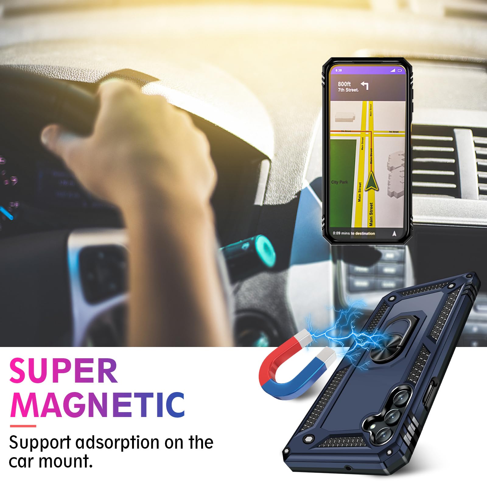 Vaki Samsung Galaxy S23 FE 5G Case with Screen Protector Military Grade Rugged Shockproof Heavy Duty Protective Cover with Magnetic Ring Kickstand Blue - View 4 of 7