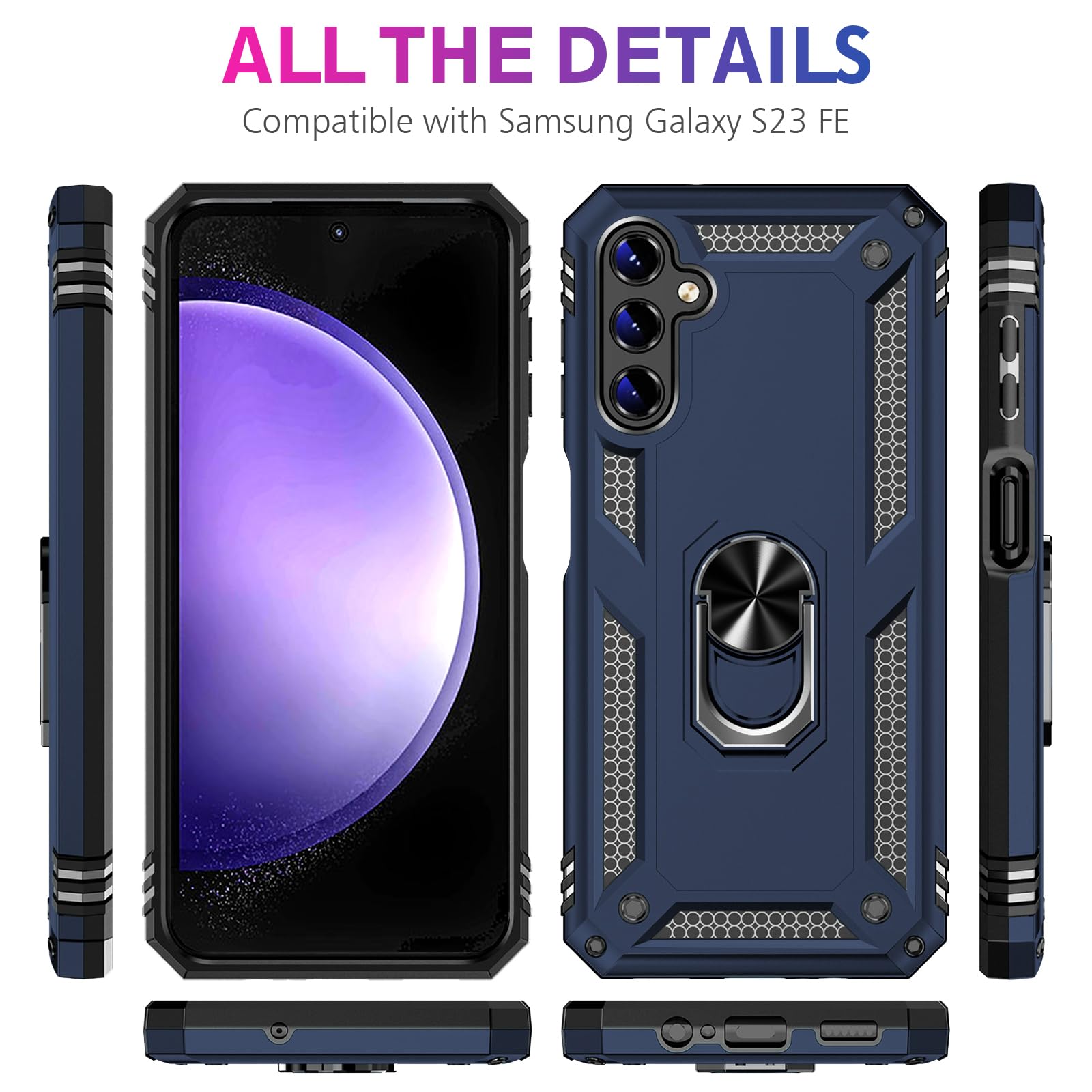 Vaki Samsung Galaxy S23 FE 5G Case with Screen Protector Military Grade Rugged Shockproof Heavy Duty Protective Cover with Magnetic Ring Kickstand Blue - View 7 of 7