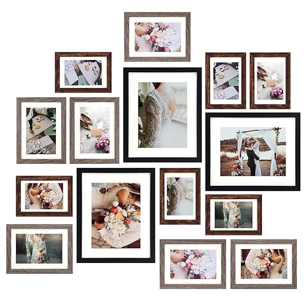 Fixwal Fixwal Picture Frames Set 15 Pack Wall Frame Set in 3 Finishes with Mat for Multiple Sizes Photos Perfect for Wall Gallery Decor