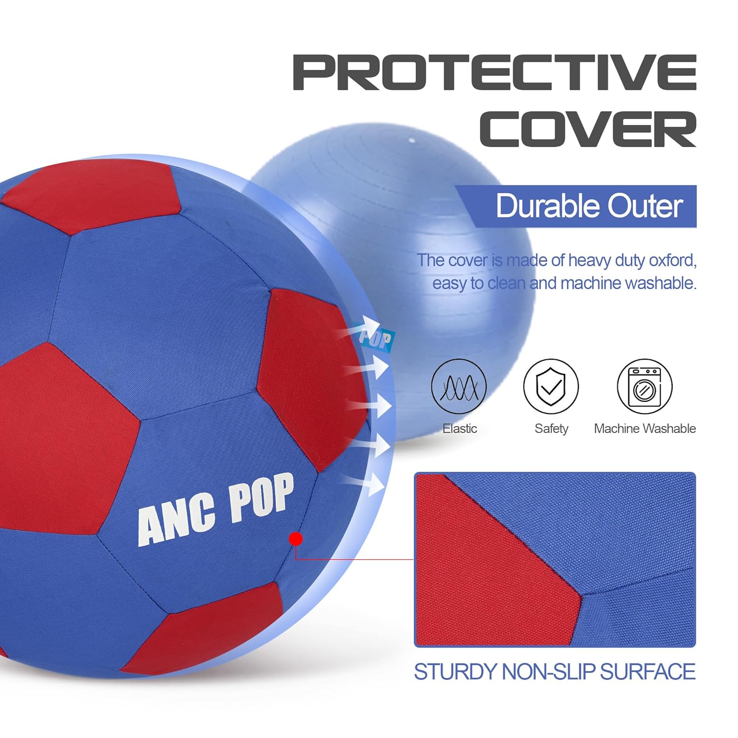 ANC POP ANC POP Herding Ball for Dogs and Horses 25 Inch with Cover and Hand Pump Blue Red Large Playtime Toy - View 3 of 9