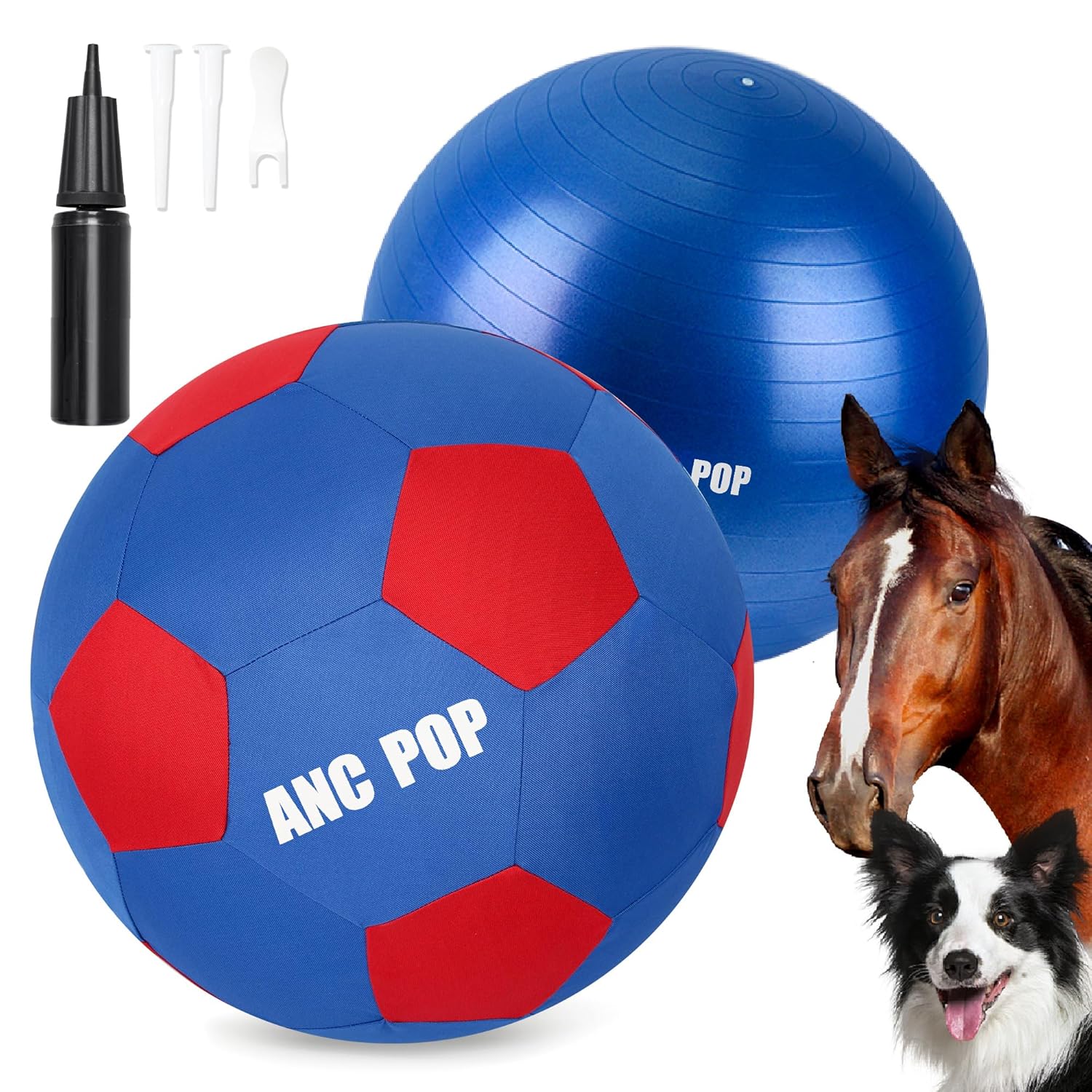 ANC POP ANC POP Herding Ball for Dogs and Horses 25 Inch with Cover and Hand Pump Blue Red Large Playtime Toy