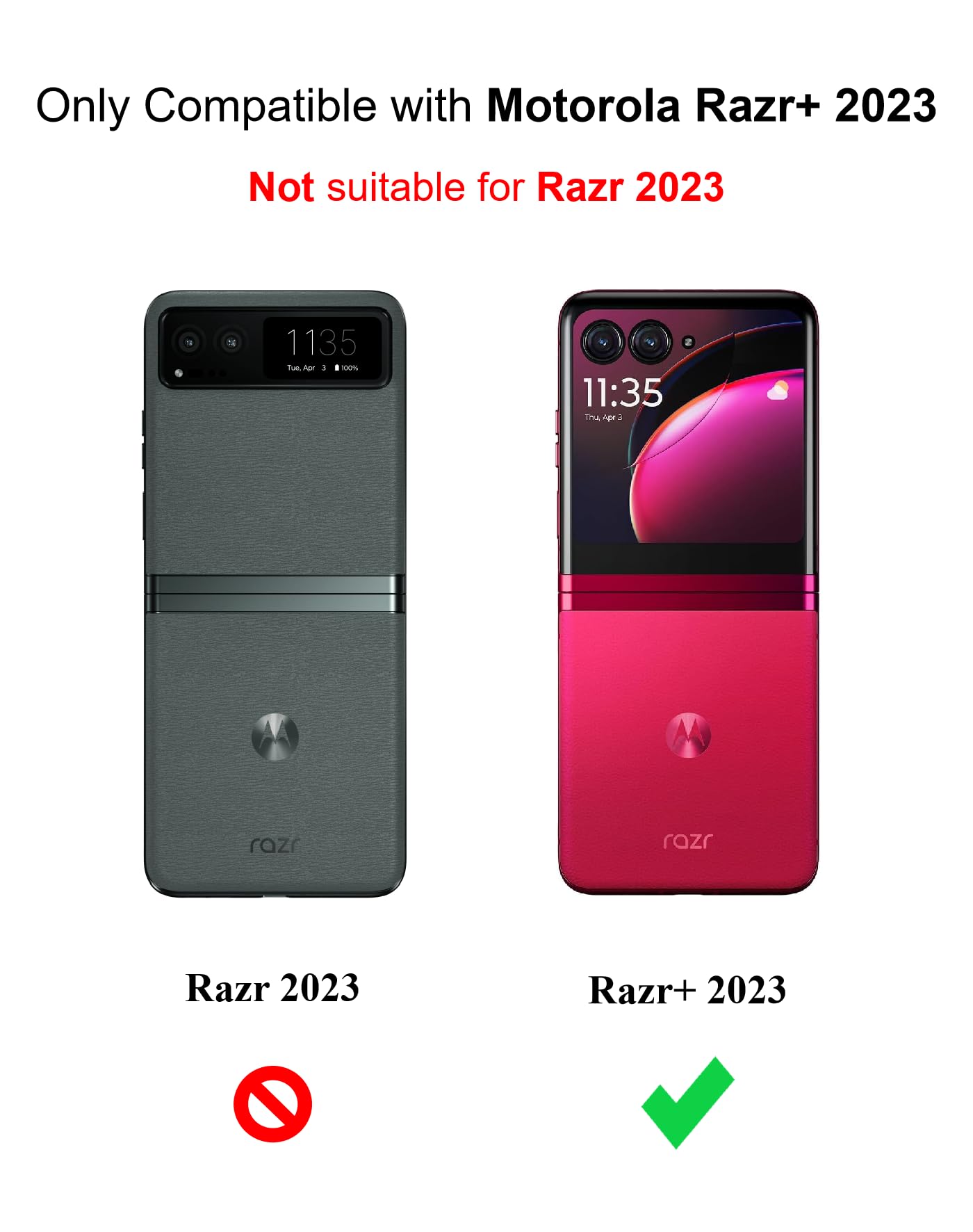 Cresee Cresee Genuine Leather Case for Motorola Razr Plus 2023 with Cover Screen Protector Black - View 2 of 7