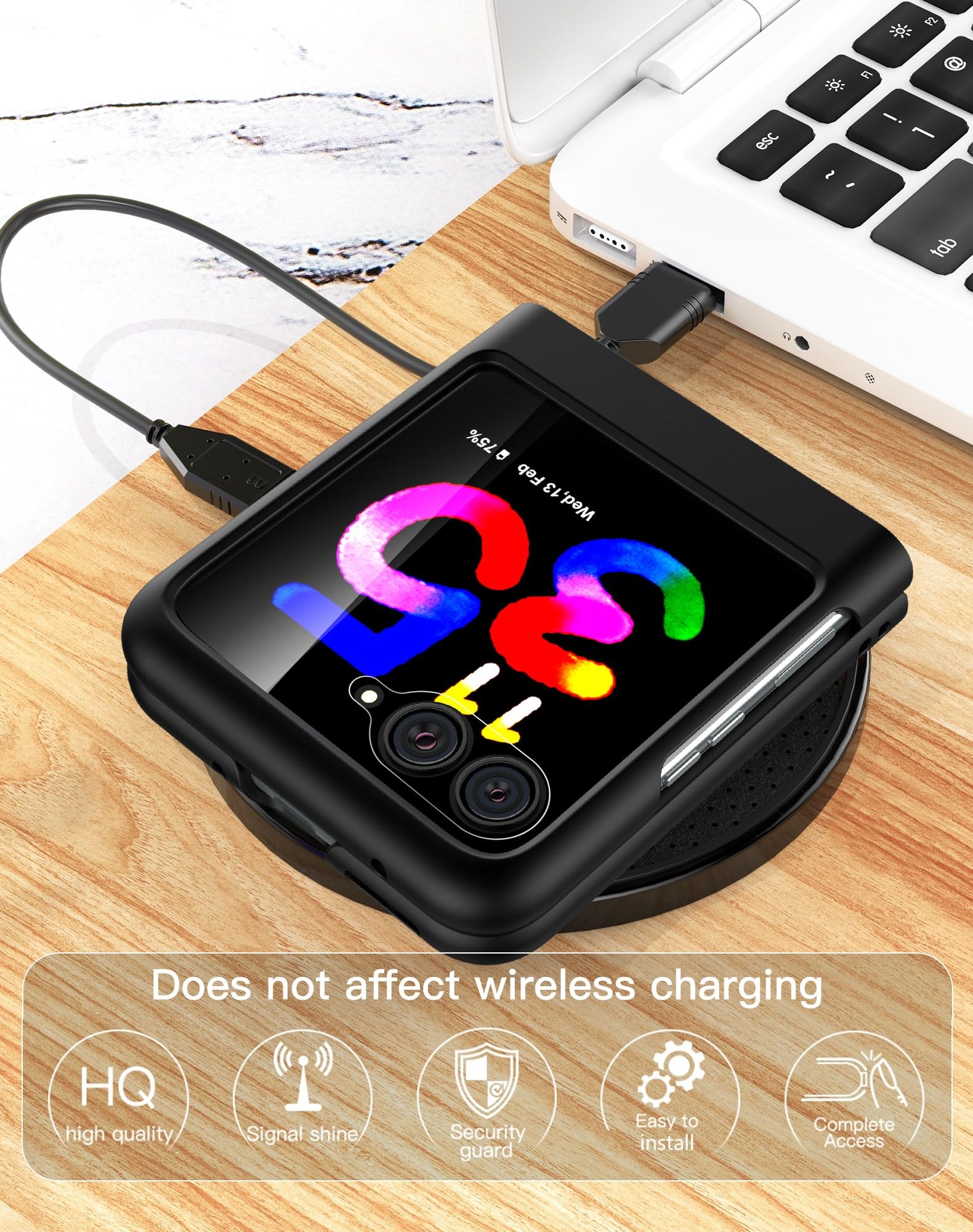 Cresee Cresee Genuine Leather Case for Motorola Razr Plus 2023 with Cover Screen Protector Black - View 7 of 7