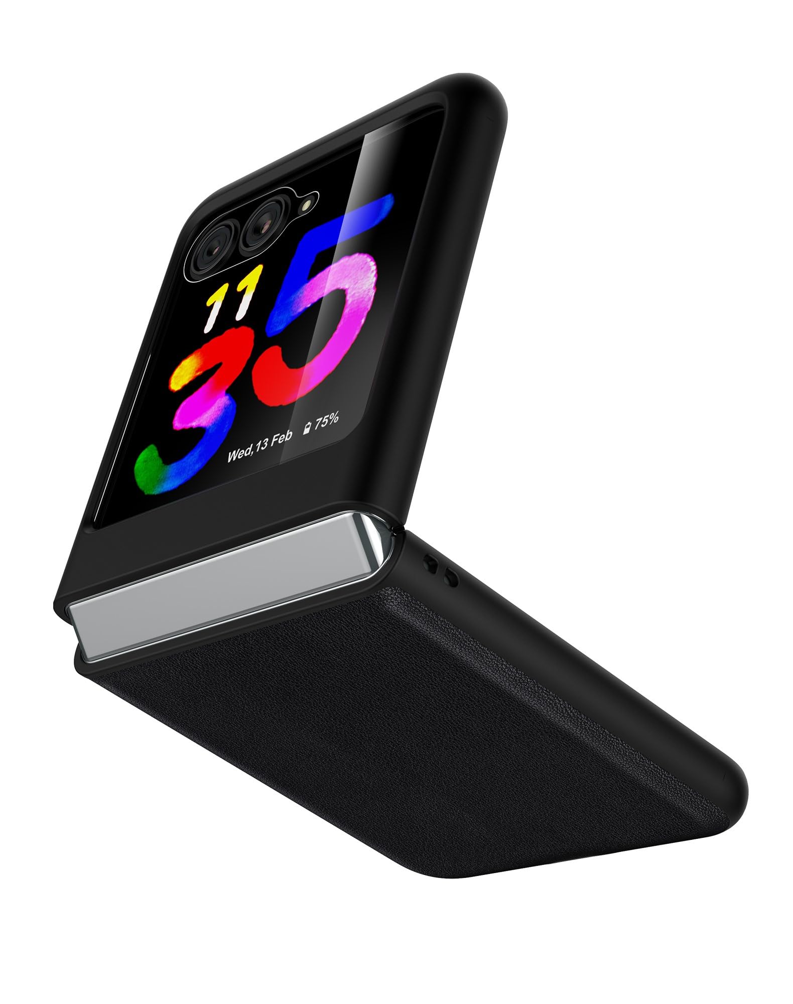 Cresee Genuine Leather Case for Motorola Razr Plus 2023 with Cover Screen Protector Black