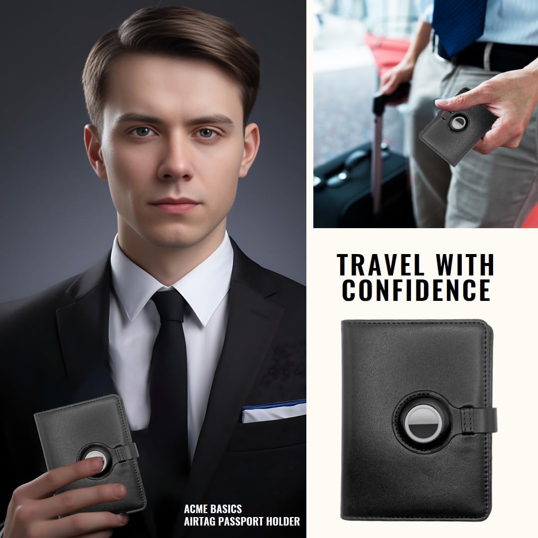 Acme Basics Acme Basics AirTag Passport Holder Wallet with RFID Blocking Luggage Tag and Additional AirTag Holder Travel Accessories for All - View 2 of 9