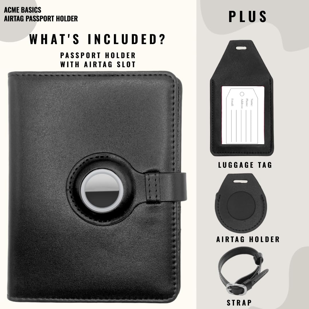 Acme Basics Acme Basics AirTag Passport Holder Wallet with RFID Blocking Luggage Tag and Additional AirTag Holder Travel Accessories for All - View 5 of 9