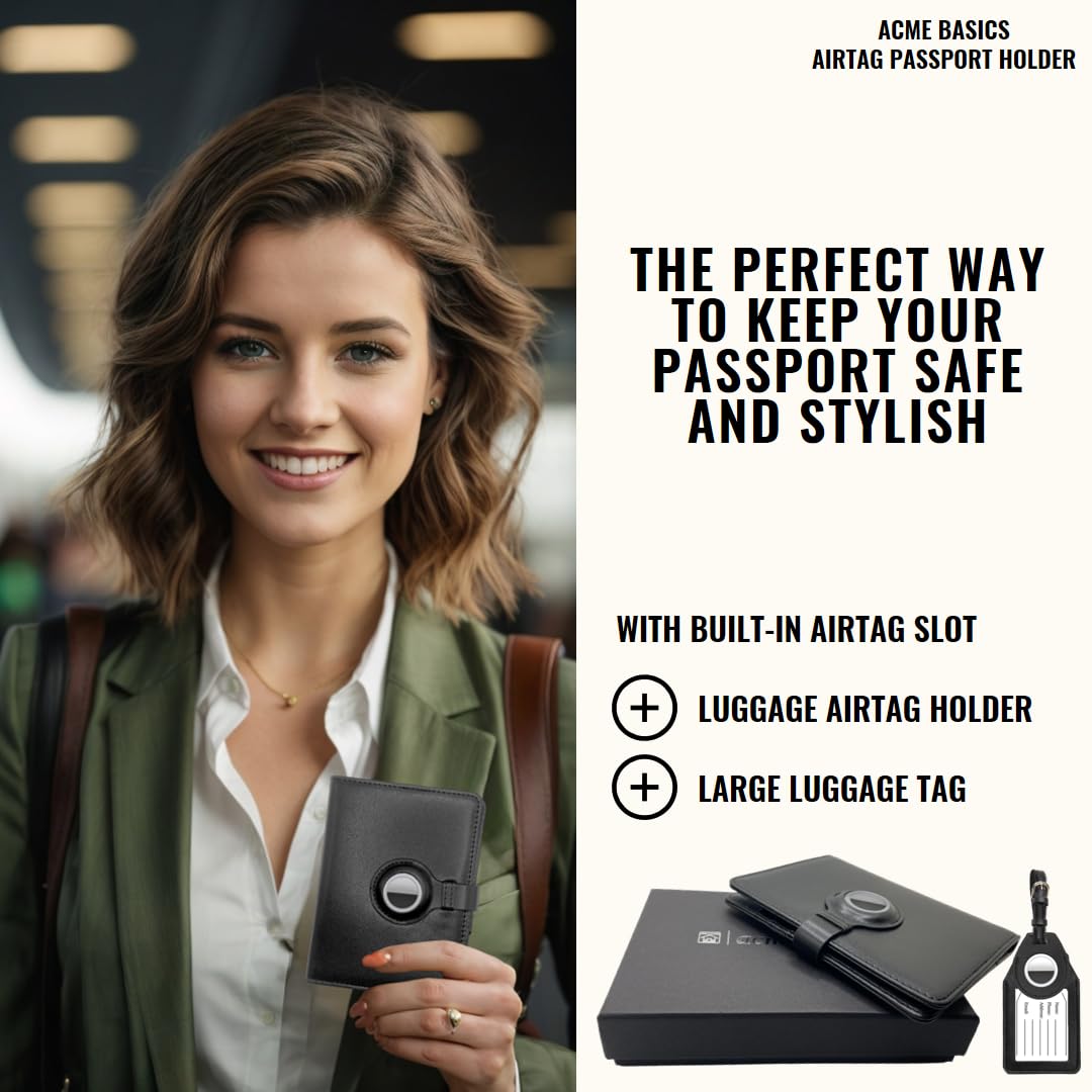 Acme Basics Acme Basics AirTag Passport Holder Wallet with RFID Blocking Luggage Tag and Additional AirTag Holder Travel Accessories for All - View 6 of 9