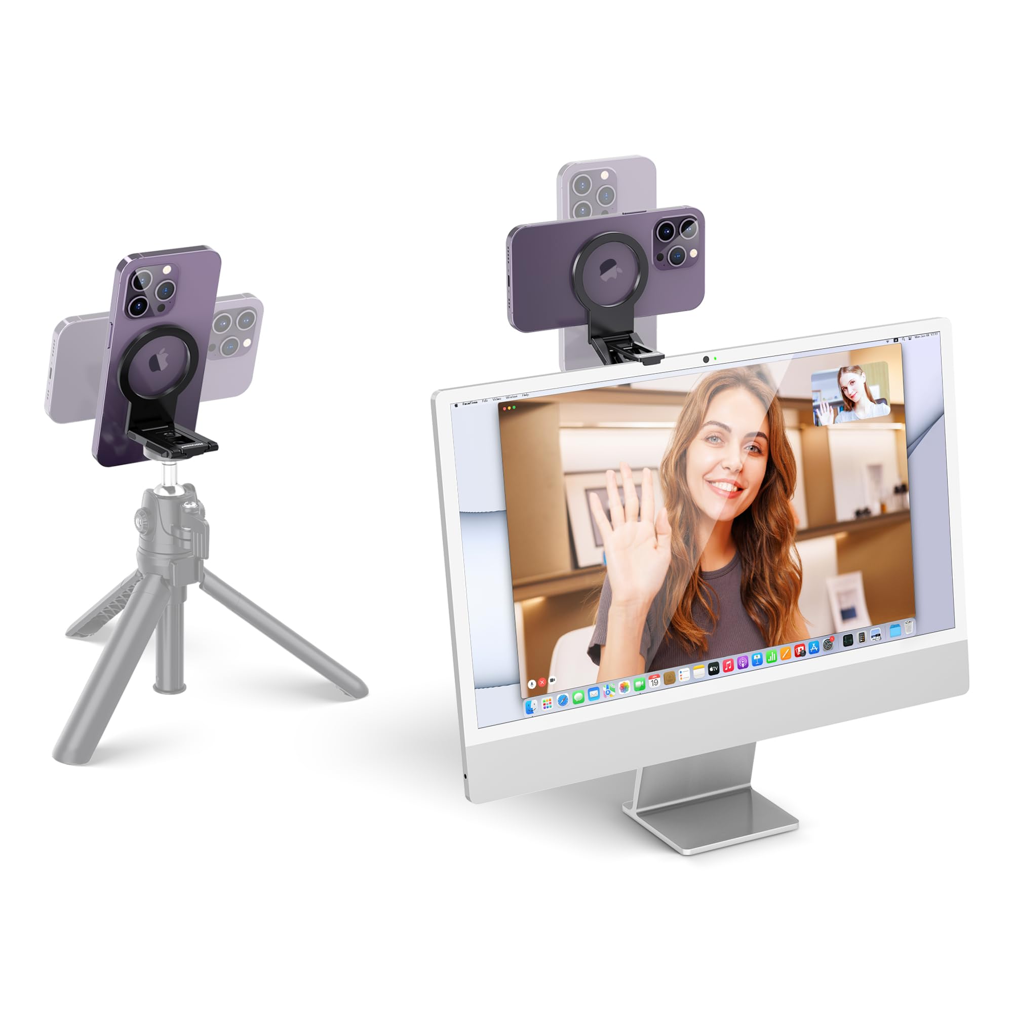 PROfezzion Metal Continuity Camera Mount for iMac & iPhone: Perfect Fit for 2017+ Models & Mag-Safe Cases