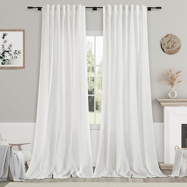 Nanspring Off White 102 Inch Long Curtain Panels Set for Living Room Sliding Glass Door Modern Farmhouse Coastal Decor Lightweight Cotton Semi Sheer