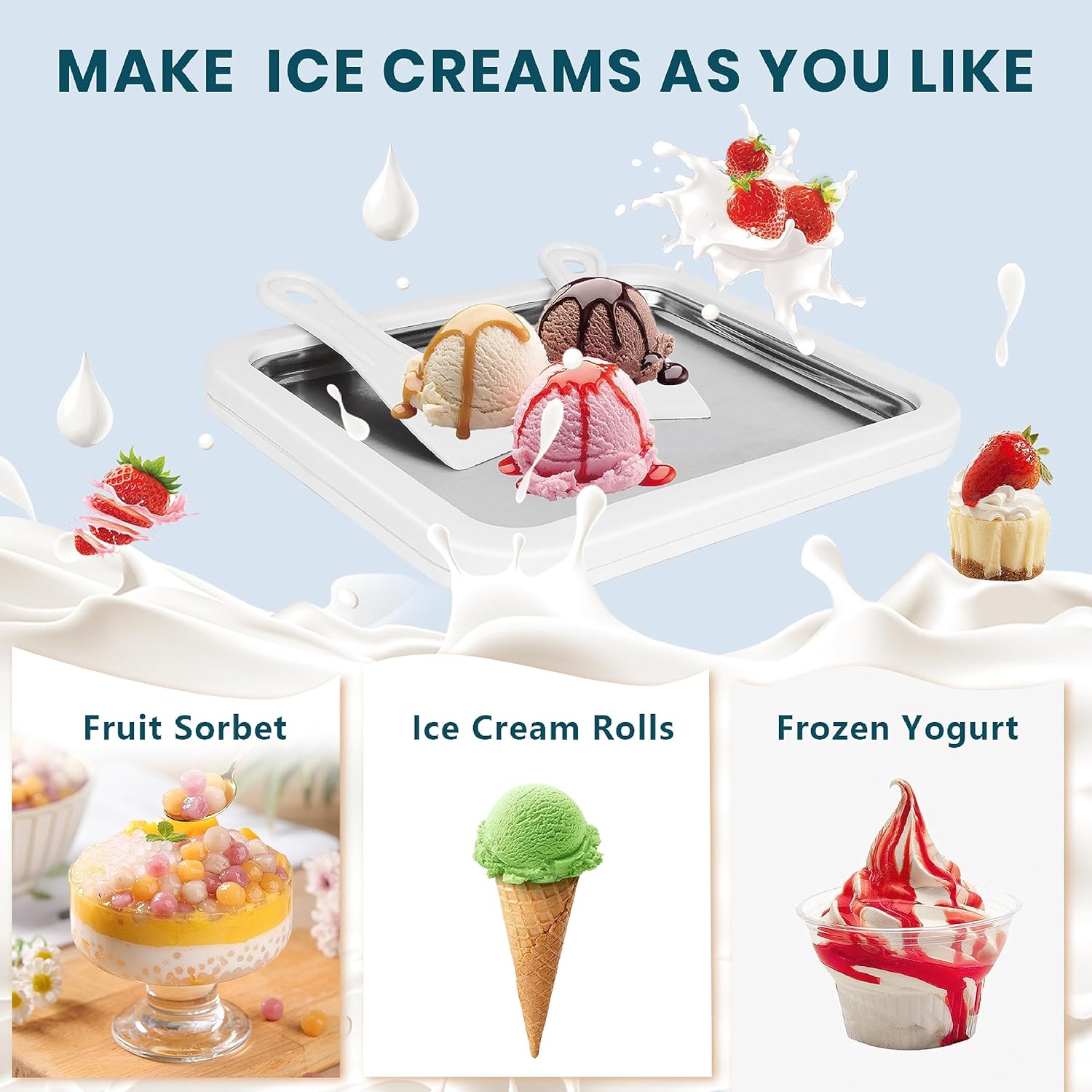 Duelling Dolls DUELLING DOLLS Rolled Ice Cream Maker Kit for Frozen Treats with Color Changing Spoons and Spatulas for Yoghurt Gelato Sorbet and More - View 6 of 7