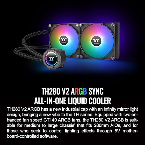 Thermaltake Thermaltake TH280 ARGB Sync V2: High-Performance 280mm AIO Liquid Cooler with Dual 140mm Fans & Mirror Waterblock - View 4 of 8