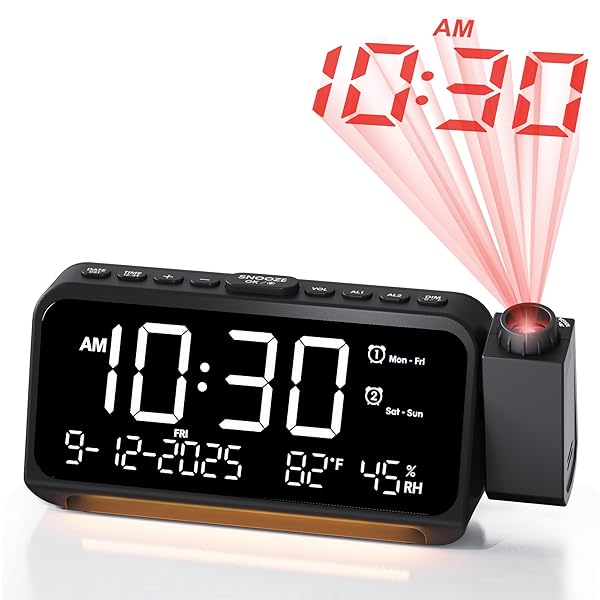 Roxicosly Roxicosly Super Loud Projection Alarm Clock for Heavy Sleepers with Dual Alarm and Large Dimmable Ceiling Display
