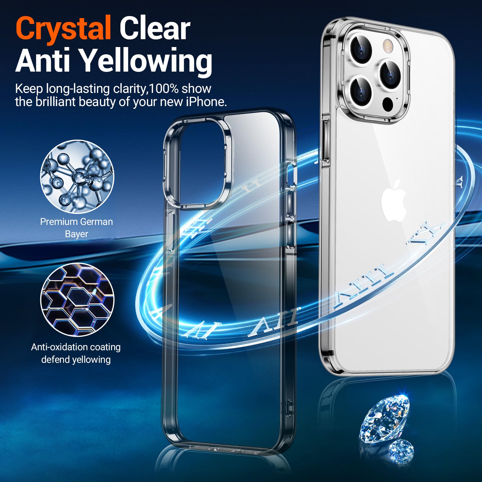 Temdan Temdan iPhone 15 Pro Case Clear Anti-Yellowing Military Grade Drop Protection Slim Fit Shockproof Bumper 6.1 inch 2023 Black/Clear - View 2 of 7