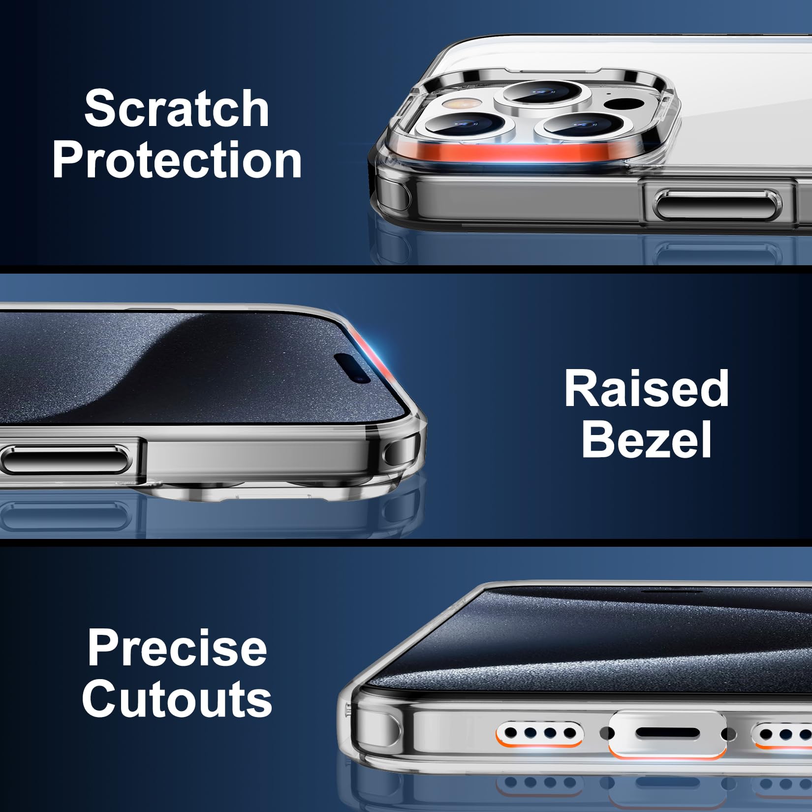 Temdan Temdan iPhone 15 Pro Case Clear Anti-Yellowing Military Grade Drop Protection Slim Fit Shockproof Bumper 6.1 inch 2023 Black/Clear - View 4 of 7