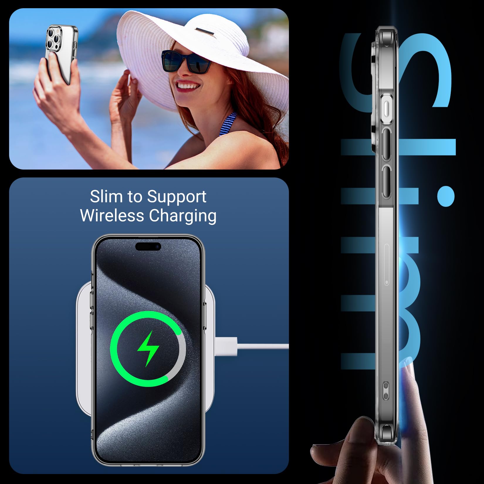 Temdan Temdan iPhone 15 Pro Case Clear Anti-Yellowing Military Grade Drop Protection Slim Fit Shockproof Bumper 6.1 inch 2023 Black/Clear - View 6 of 7